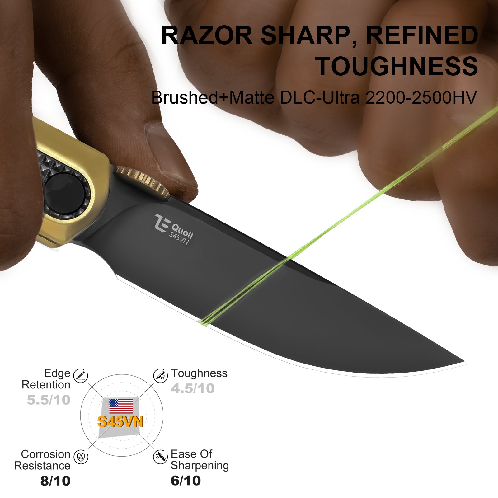 Quoll | S45VN | Titanium & Zirconium | Brushed | Matte DLC-Ultra | KizerB™ 3733A4