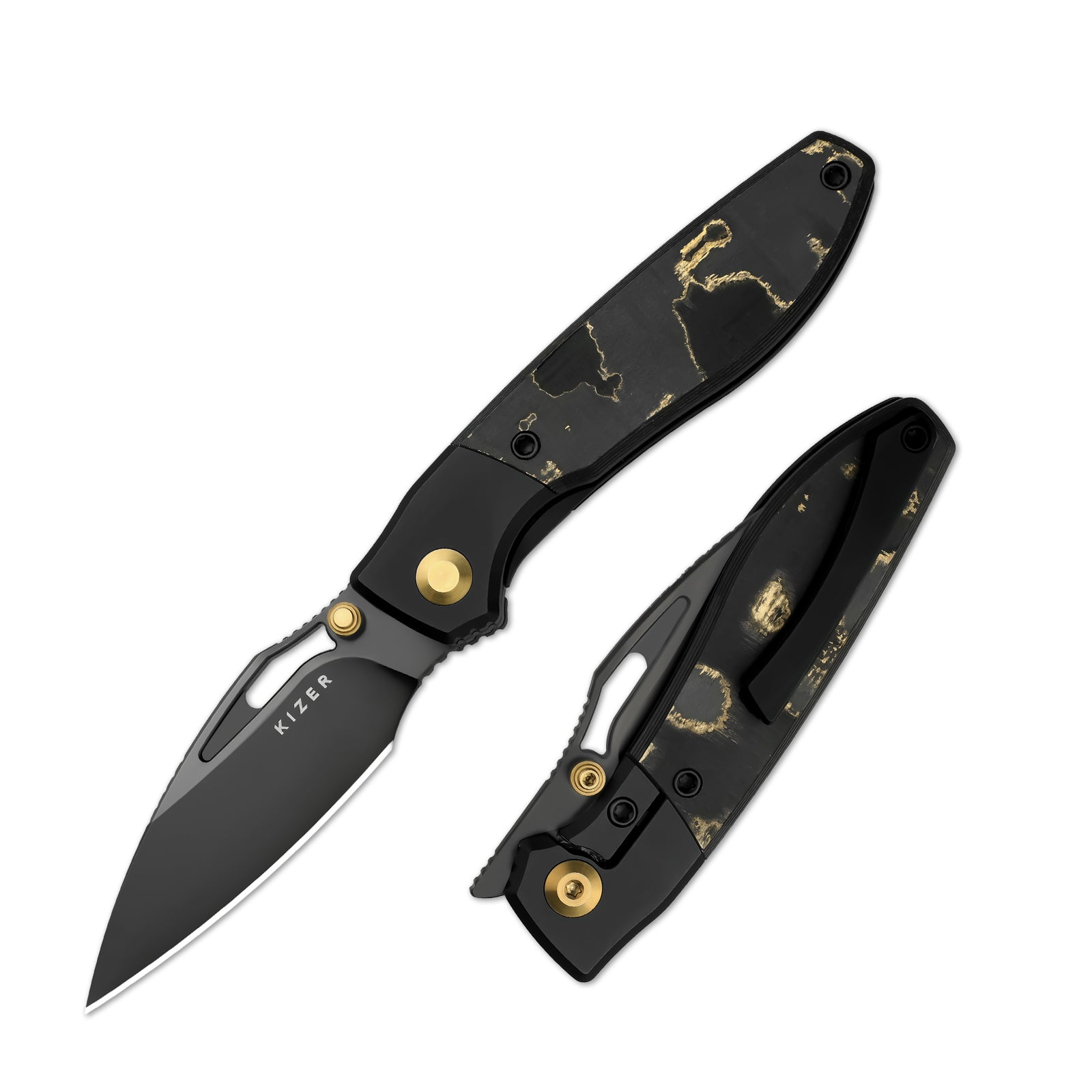 Shrike 2.74 inch S45VN Titanium & Fat Carbon Camo Gold Ki3746A2-Kizer Shrike 2.74 inch S45VN Titanium & Fat Carbon Camo Gold Ki3746A2-Kizer