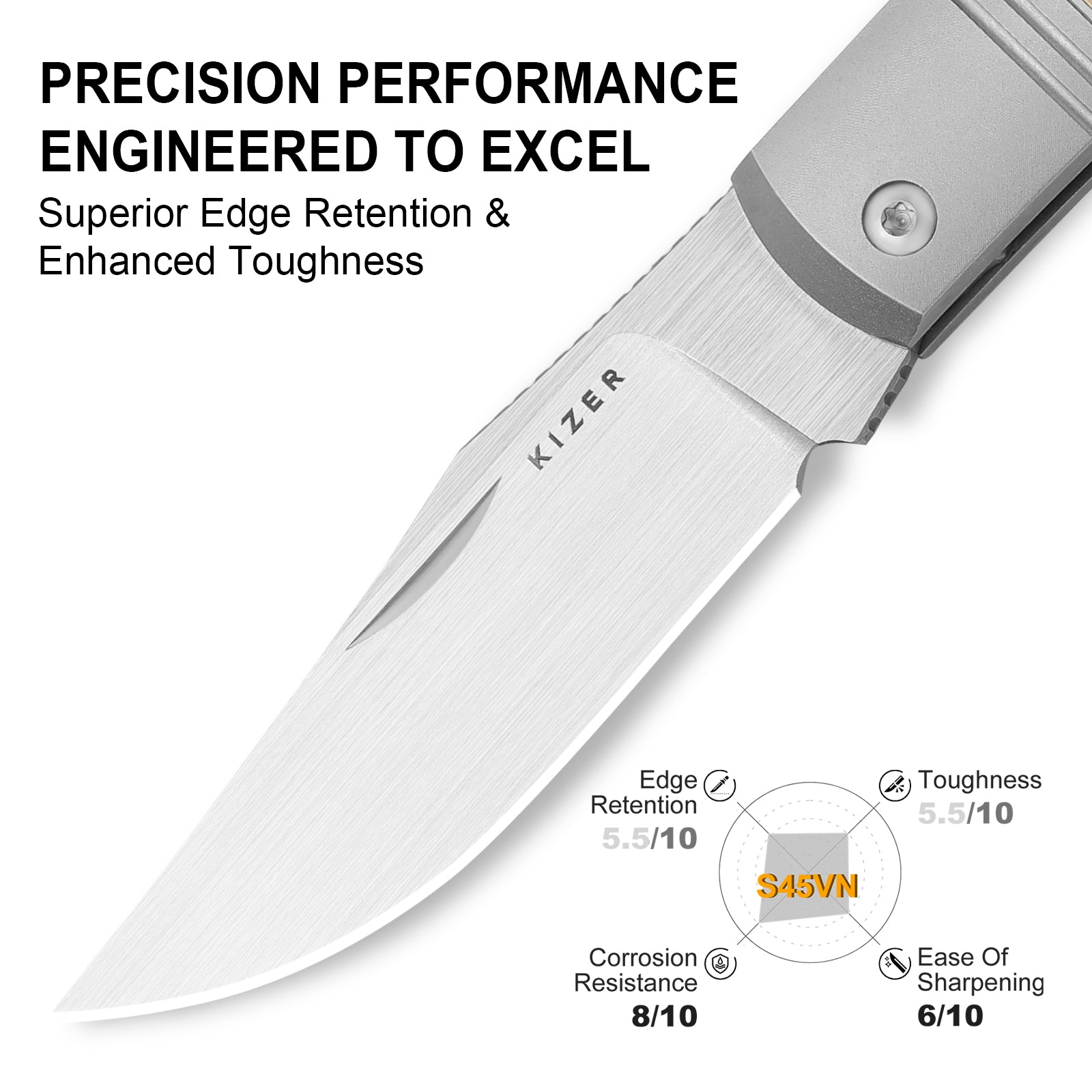 Trestle | S45VN | Titanium & Mother of Pearl | KizerB™ 3761A3