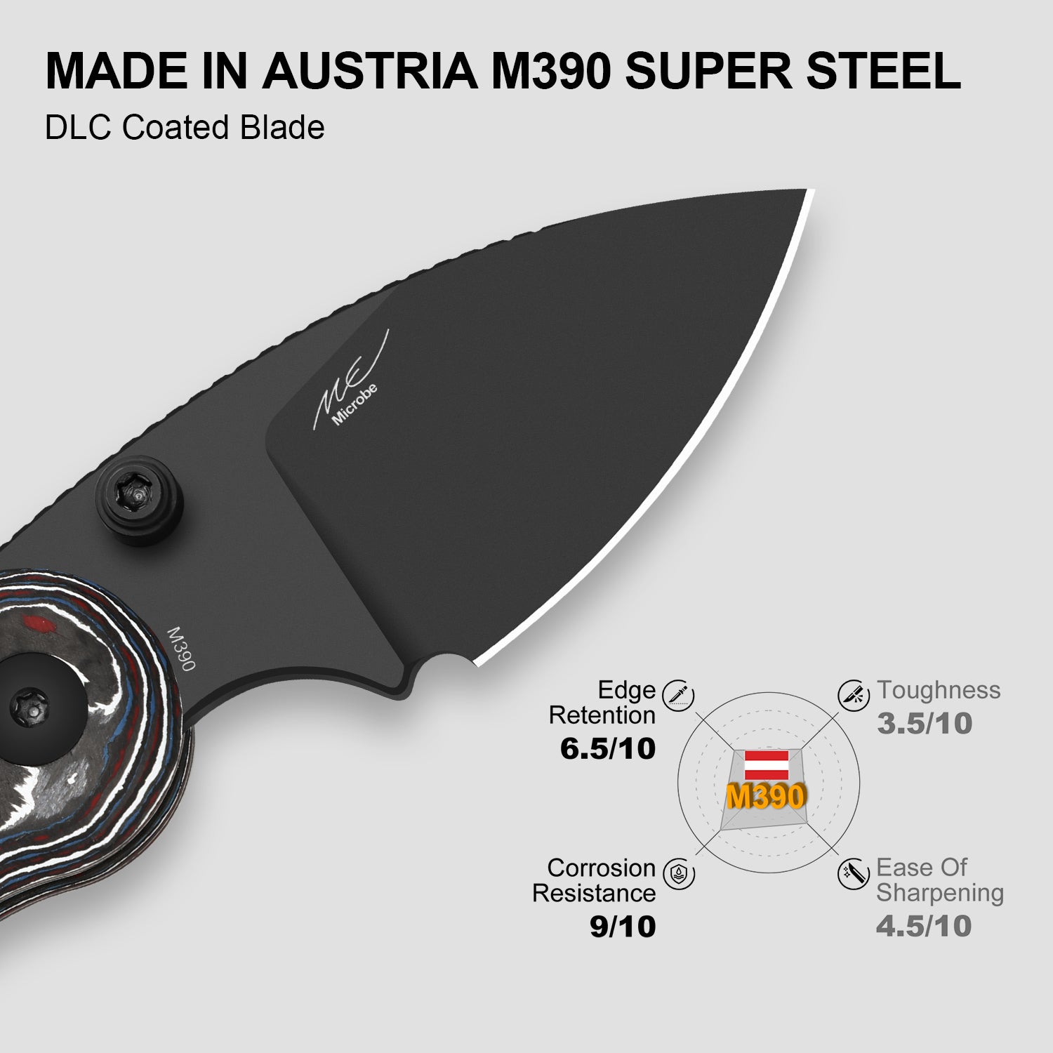 Microbe™ | Kizer Button Liner Lock™ | Ultra DLC | M390 | Fat Carbon | KizerB™ 2742A2