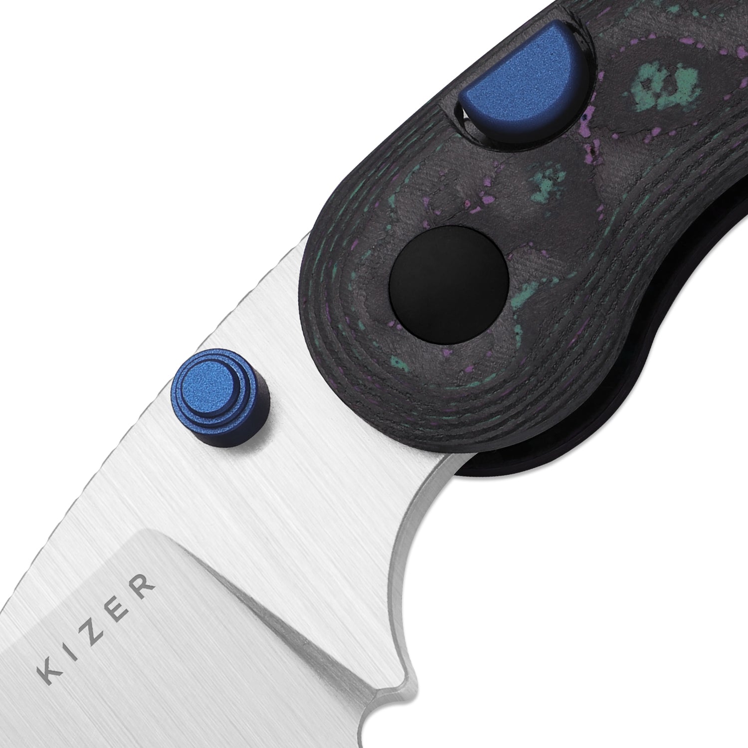 Microbe | 5Th Pocket Knife | Kizer Button Liner Lock™ | Camo Carbon Jazzy Handle | KizerB™ 2742A4
