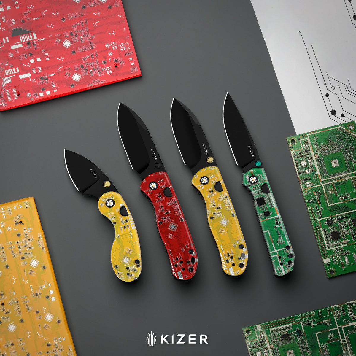 Microbe PCB | Kizer Button Liner Lock™ | CPM Rex45 | Resin & PCB | Black PVD Coating | KizerB™ 2742BDA3