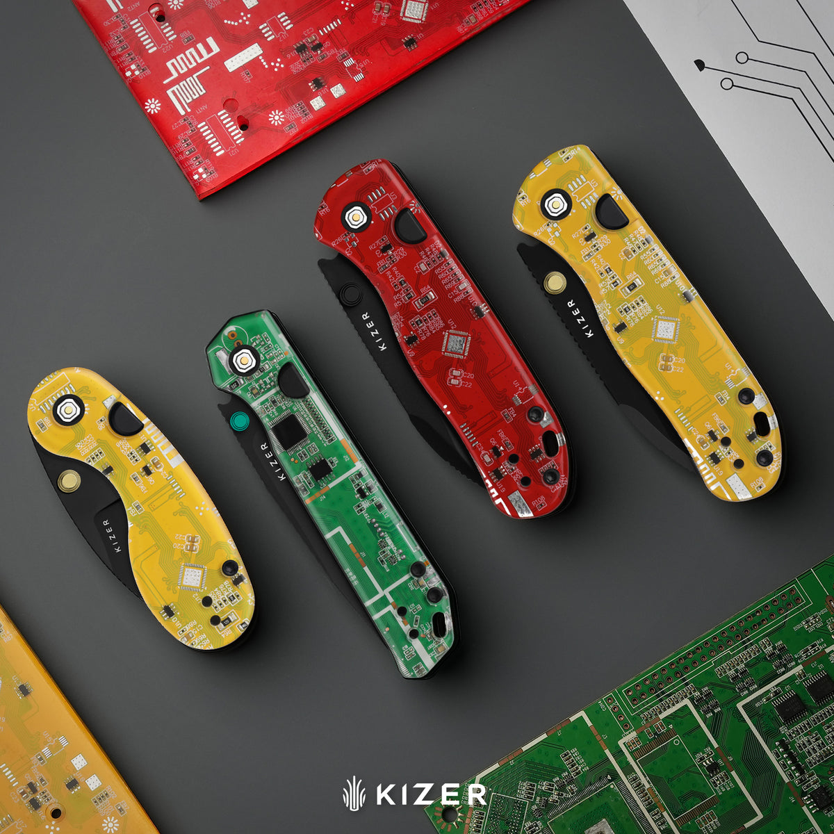 Microbe PCB | Kizer Button Liner Lock™ | CPM Rex45 | Resin & PCB | Black PVD Coating | KizerB™ 2742BDA3