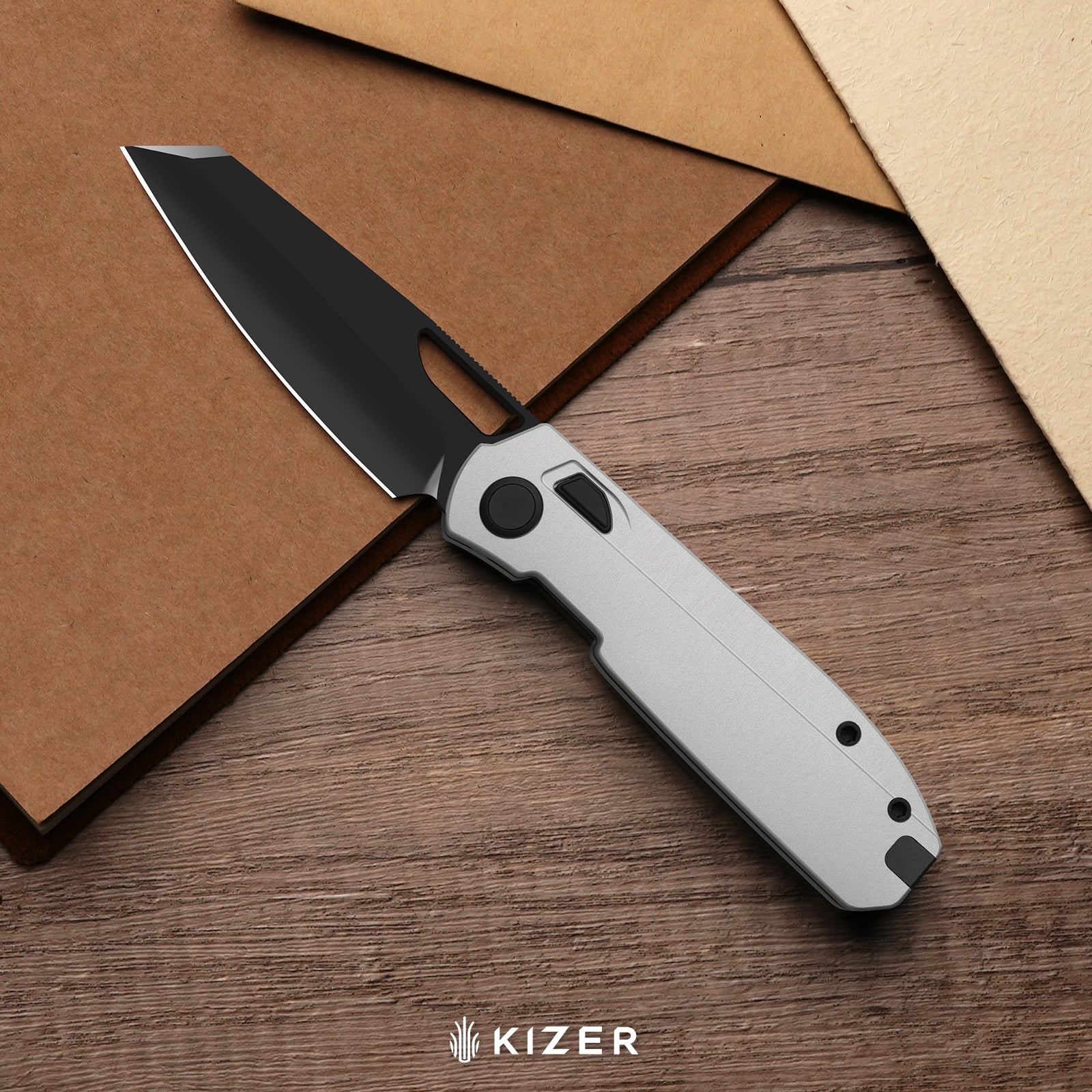 Mash | Kizer Button Liner Lock™ | M390 + X Polished DLC + Hollow Grind | Aluminum | KizerB™ 3699BSA4 | Limited
