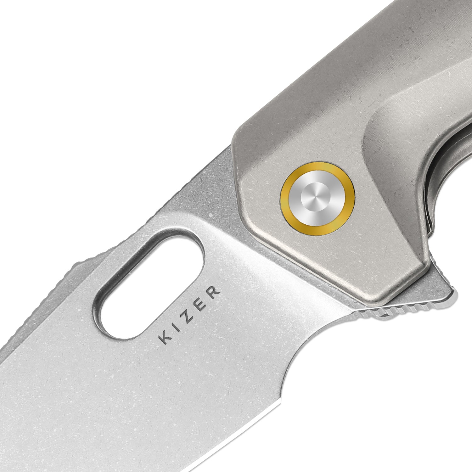 Takahe | Titanium Handle | Gold Pivot Collar | Stonewashed | KizerB™ 3701A1