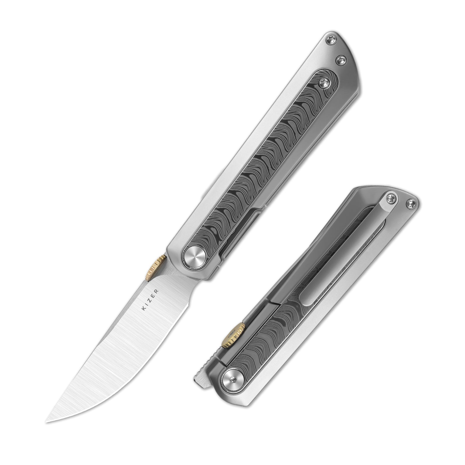 Quoll | S45VN | Titanium & Rainbow Damascus | Satin Brushed | Ki3733A1