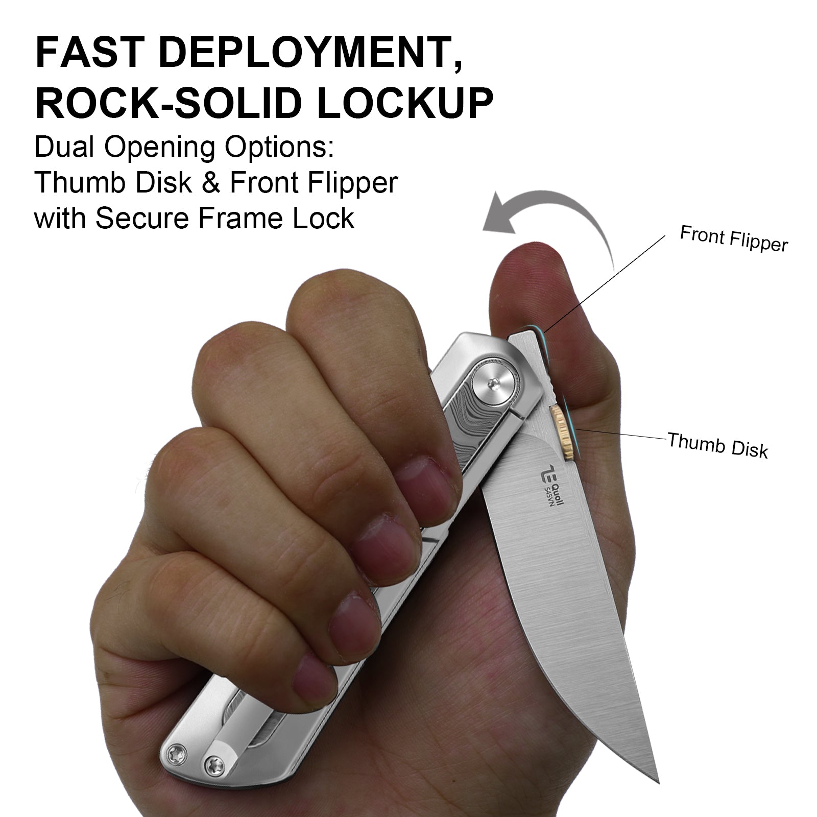 Quoll | S45VN | Titanium & Rainbow Damascus | Satin Brushed | KizerB™ 3733A1