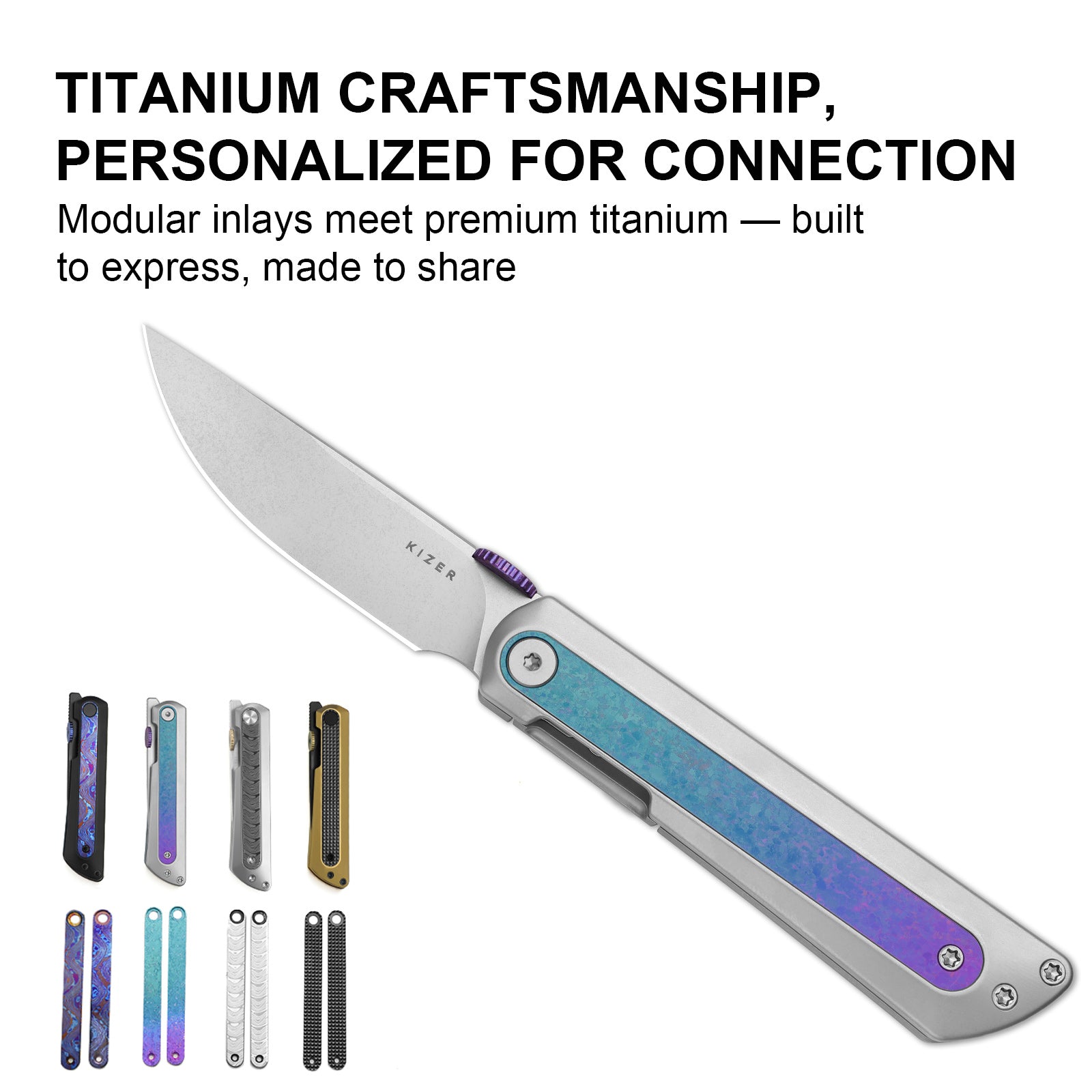 Quoll | S45VN | Titanium & Crystallized Titanium | Stonewashed | KizerB™ 3733A2