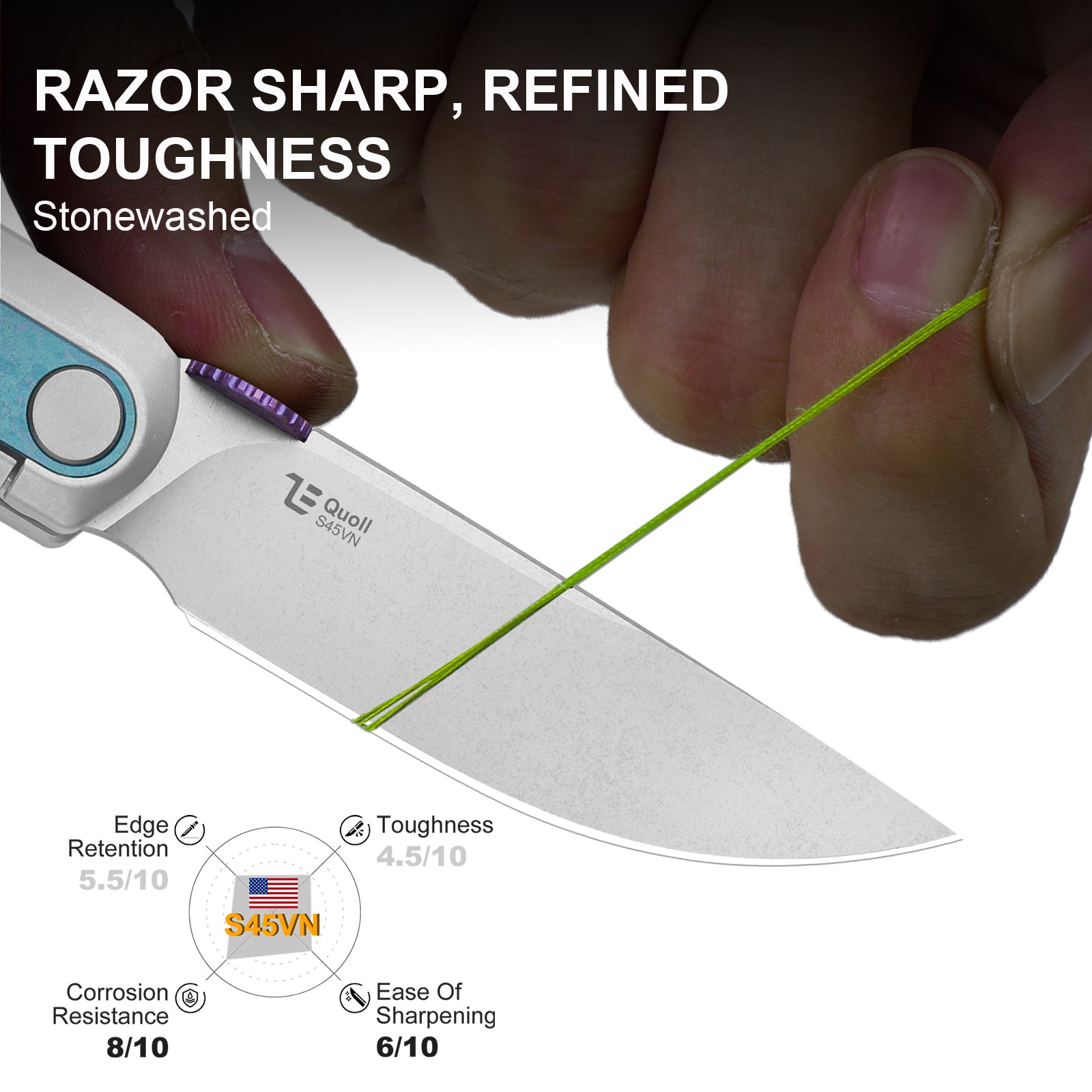 Quoll | S45VN | Titanium & Crystallized Titanium | Stonewashed | KizerB™ 3733A2