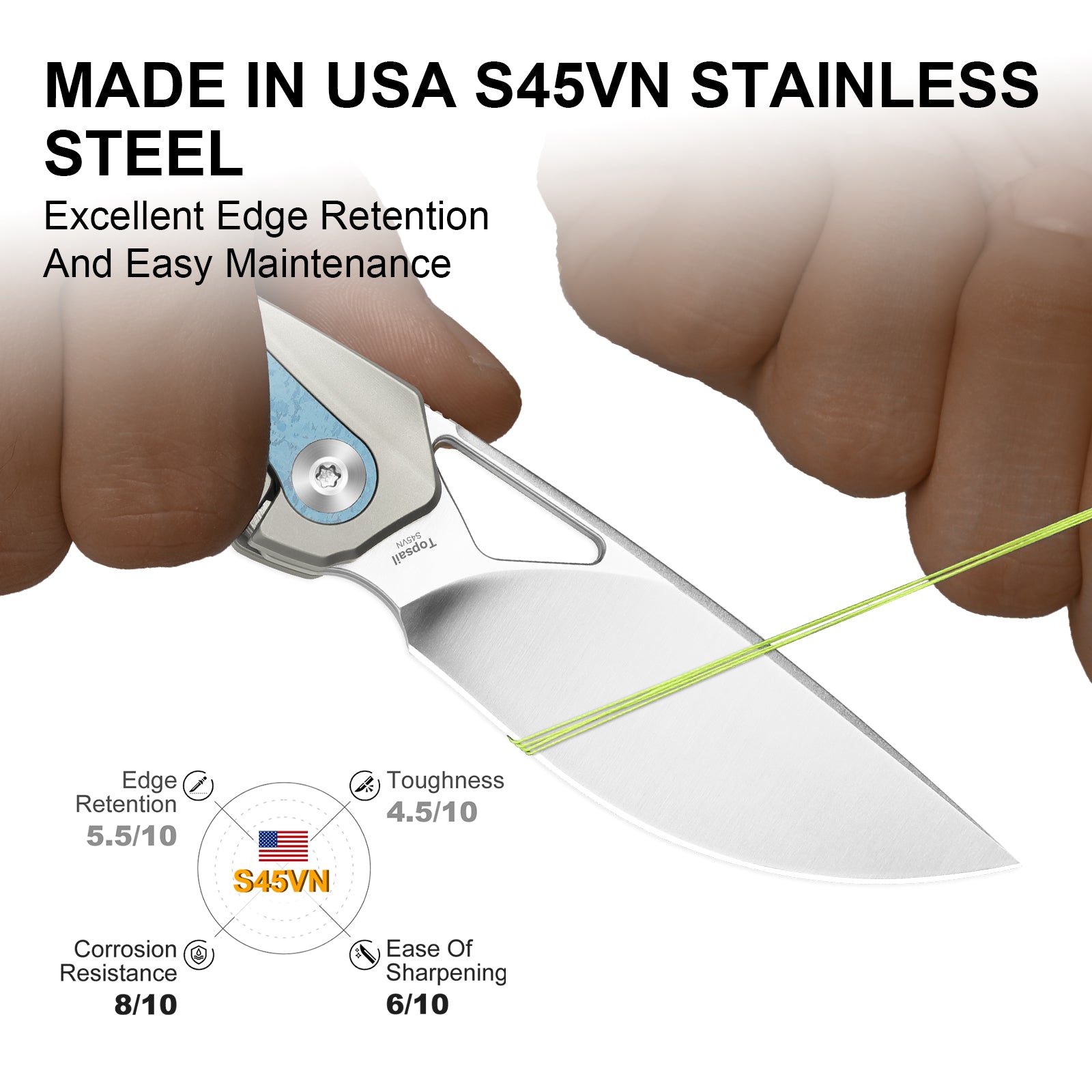 Topsail | S45VN | Titanium & Crystallized Titanium | Front Flipper | KizerB™ 3735A1