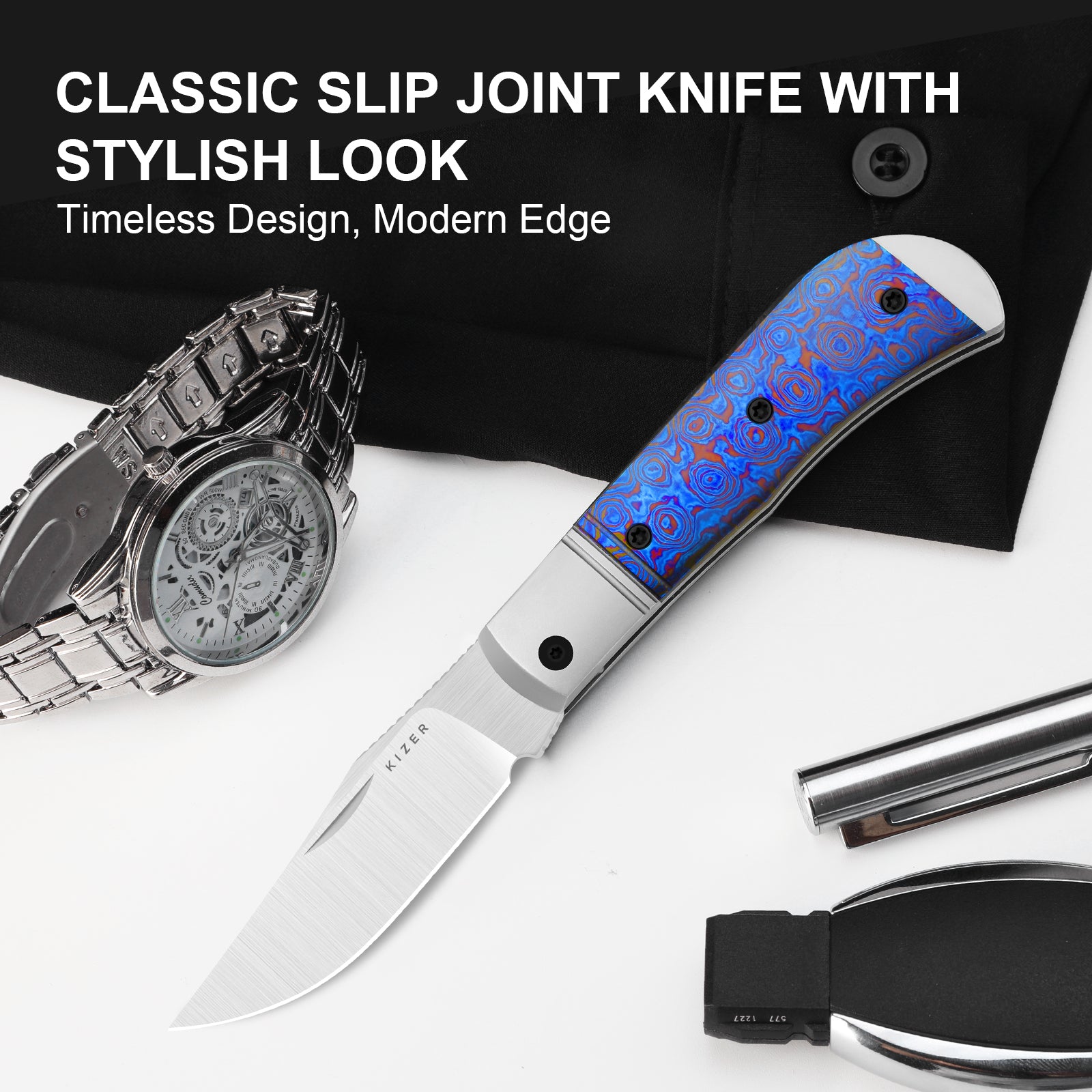 Trestle | S45VN | Titanium & Timascus | KizerB™ 3761A5 | Limited