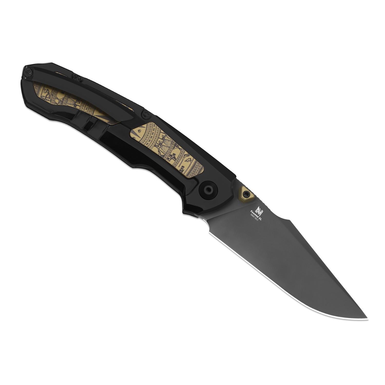 Feweed XL | S90V | Harpoon Blade | Titanium & Aluminum Laser Pattern | KizerB™ 4694A1