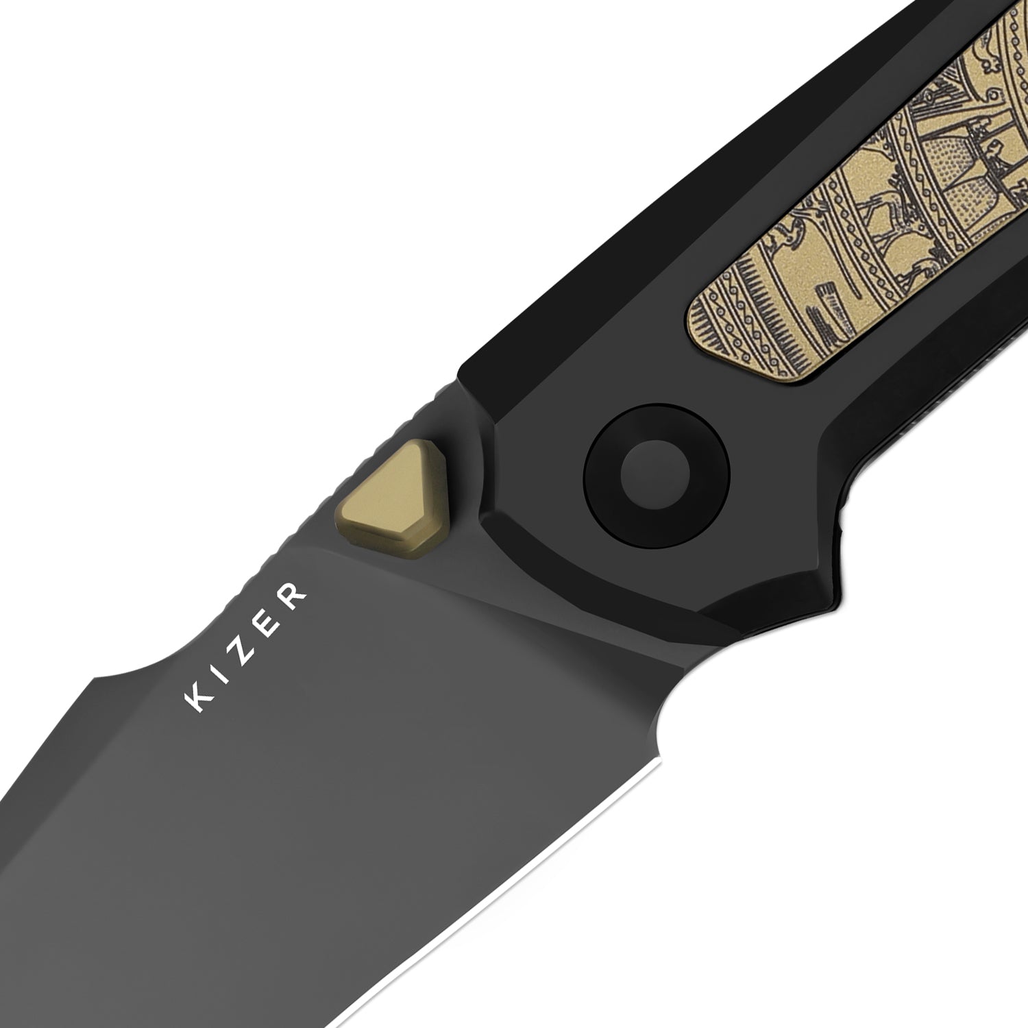 Feweed XL | S90V | Harpoon Blade | Titanium & Aluminum Laser Pattern | KizerB™ 4694A1