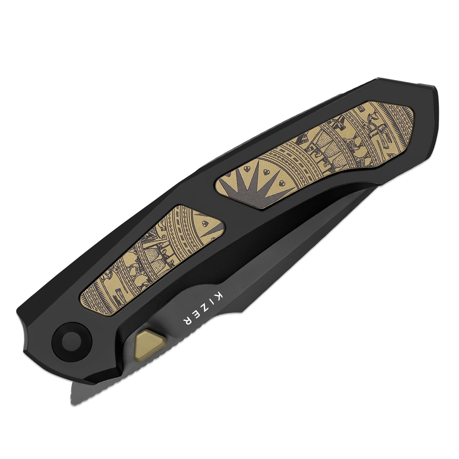 Feweed XL | S90V | Harpoon Blade | Titanium & Aluminum Laser Pattern | KizerB™ 4694A1