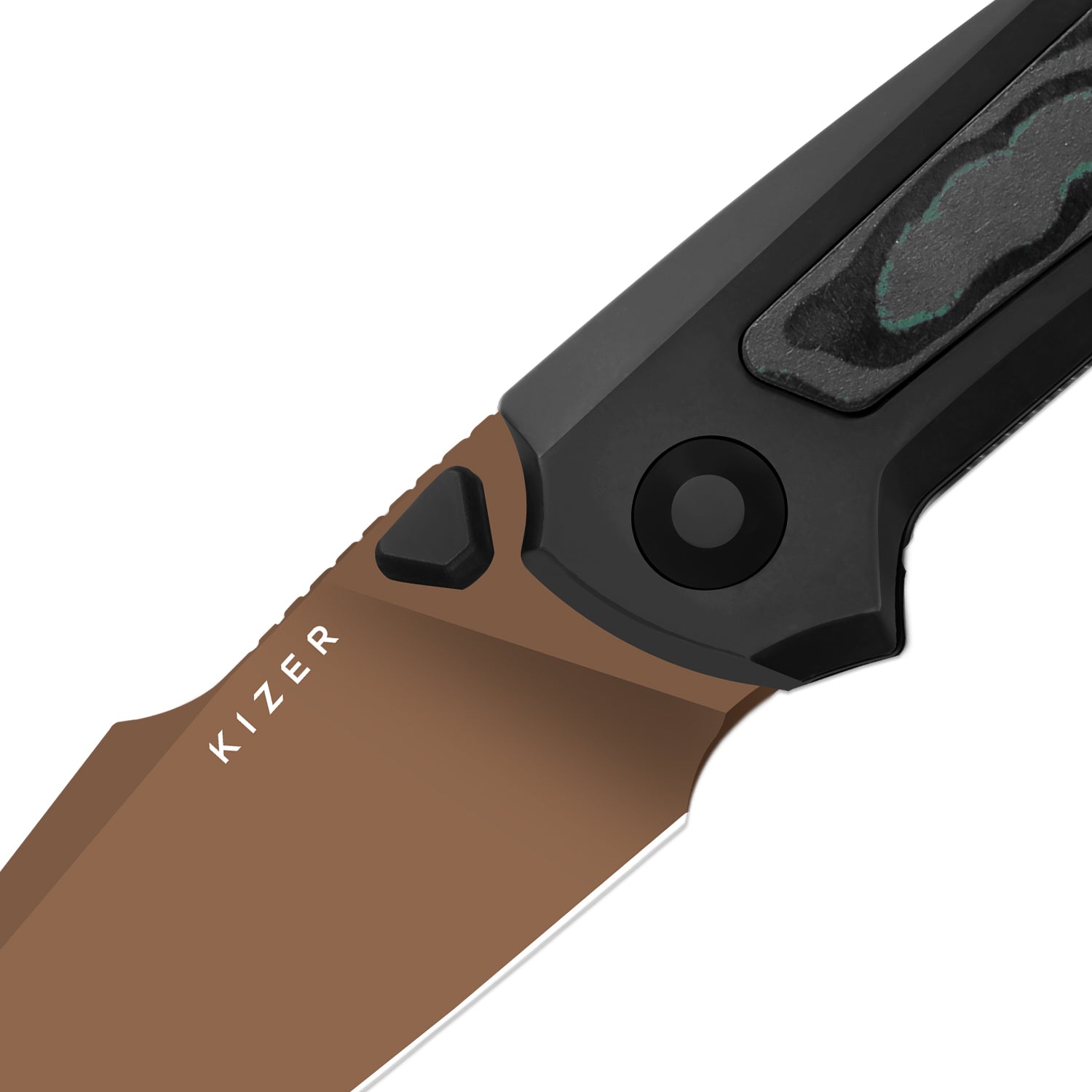 Feweed XL | S90V | Harpoon Blade | Titanium & Camo Carbon Shipwreck|KizerB™ 4694A3