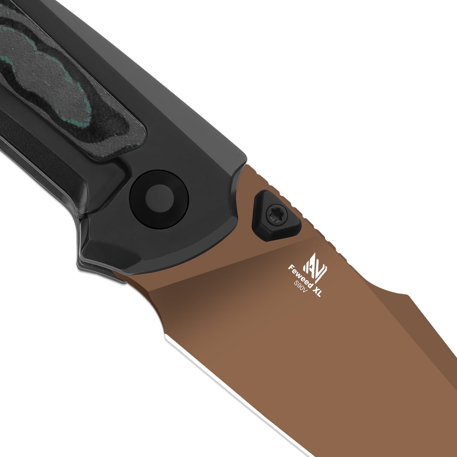 Feweed XL | S90V | Harpoon Blade | Titanium & Camo Carbon Shipwreck|KizerB™ 4694A3