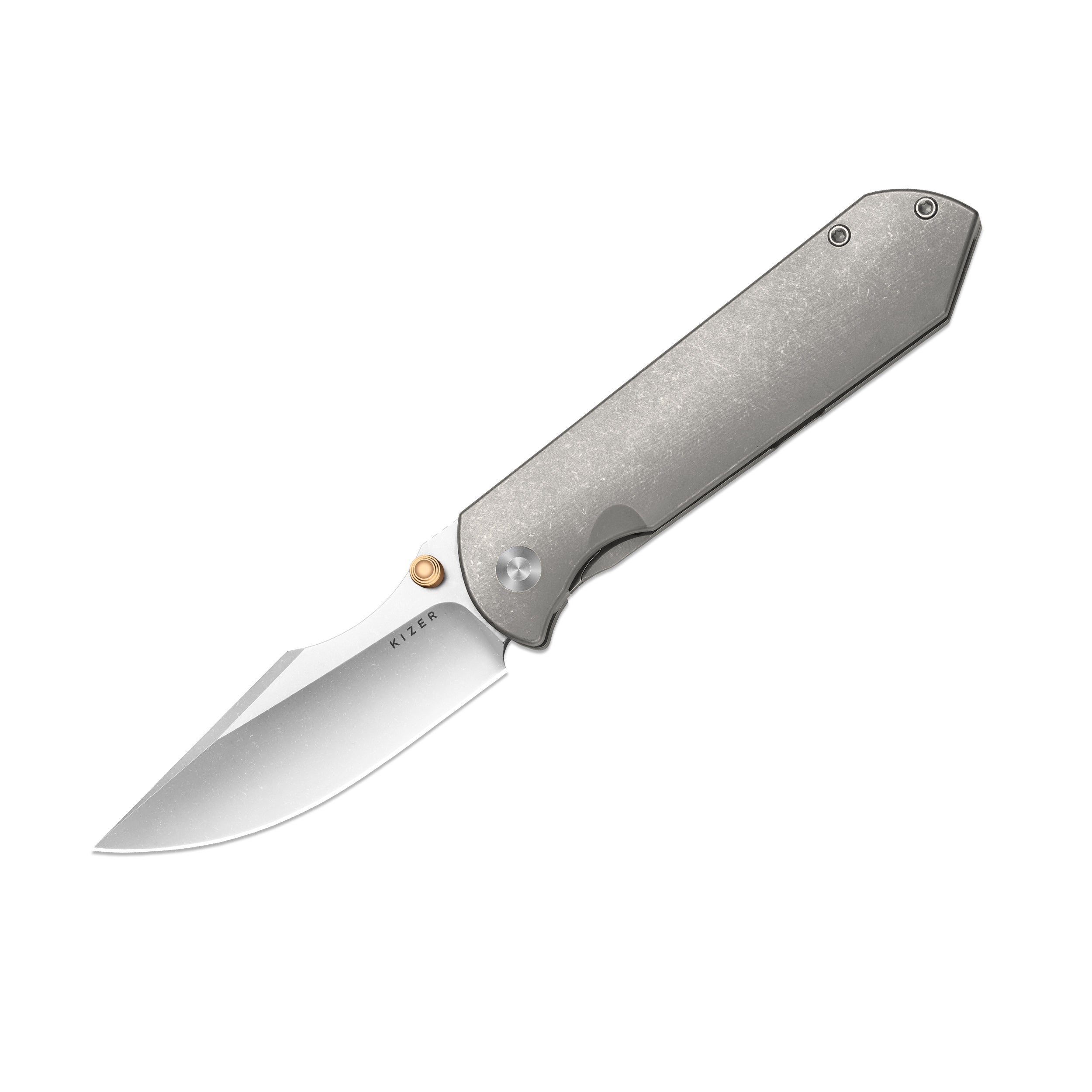 HARPOON FOLD | Elmax + Hollow Grind + Stonewashed | FRAME LOCK | Titanium | KizerB™ 4784A1