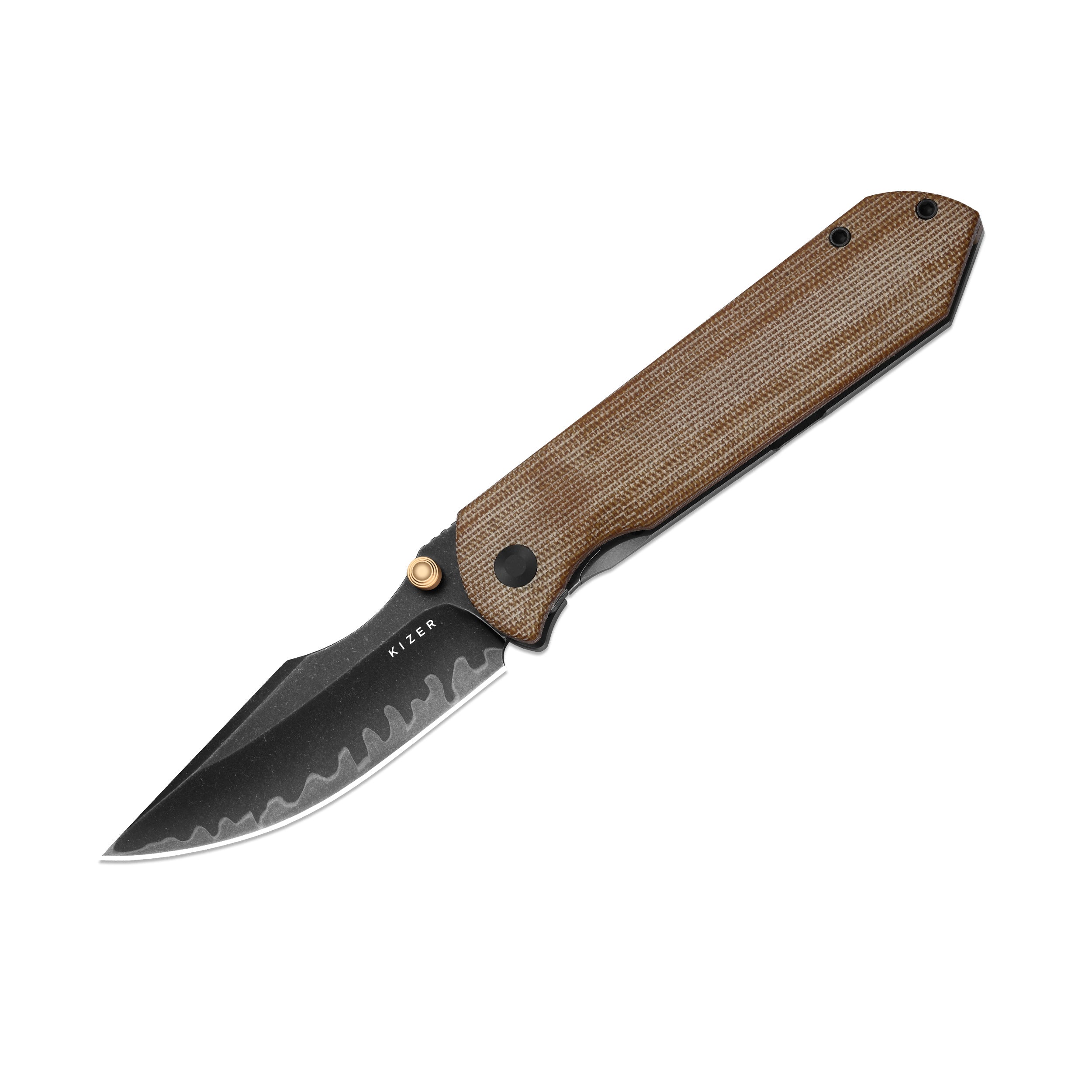 HARPOON FOLD | 3-Layer Composite Steel + Flat Grind | FRAME LOCK | Titanium & Norplex UltreX™ Micarta | KizerB™ 4784A4