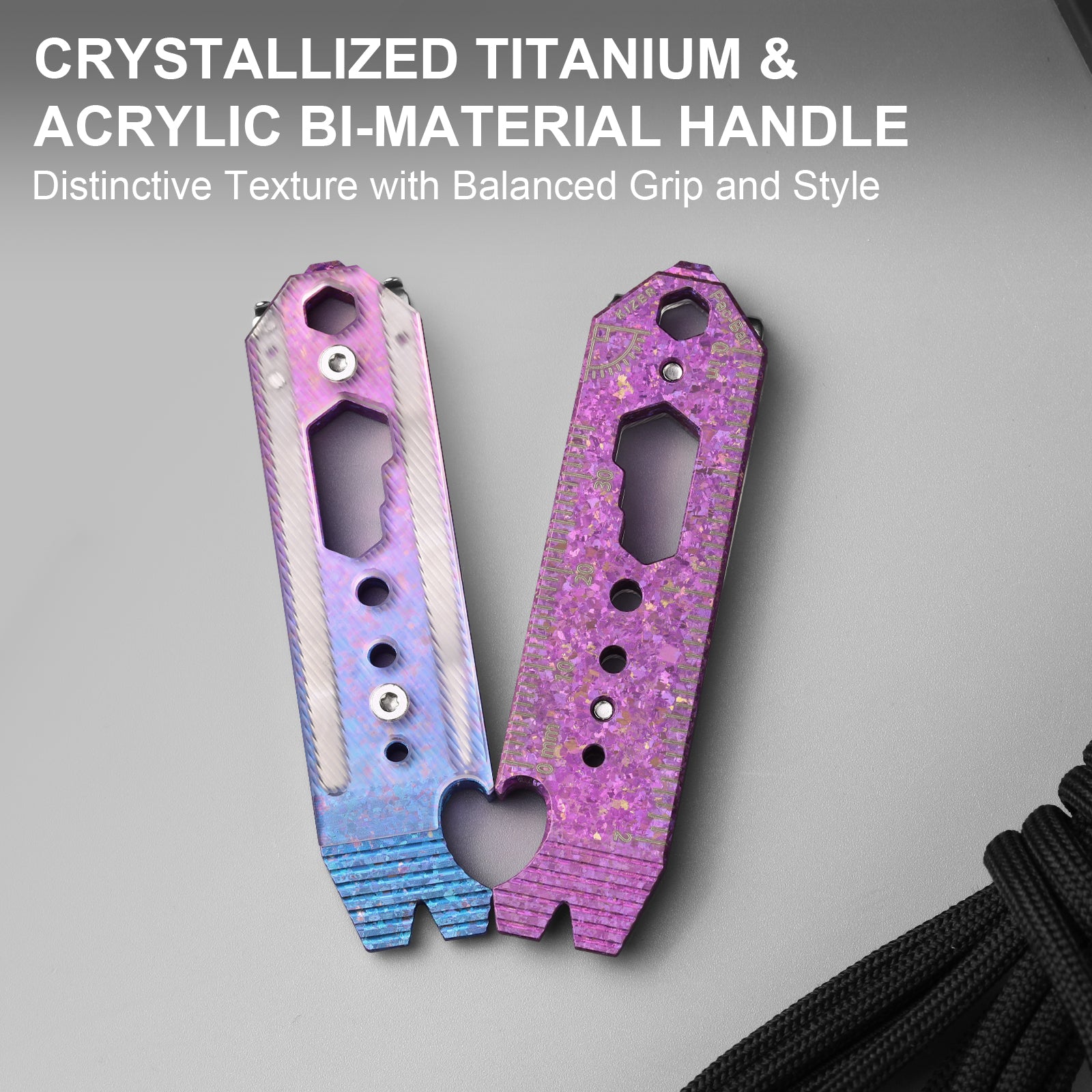 Kizer Crystallized Titanium & Acrylic EDC Multi-Functional Tools Blue & Purple Pac-Bar