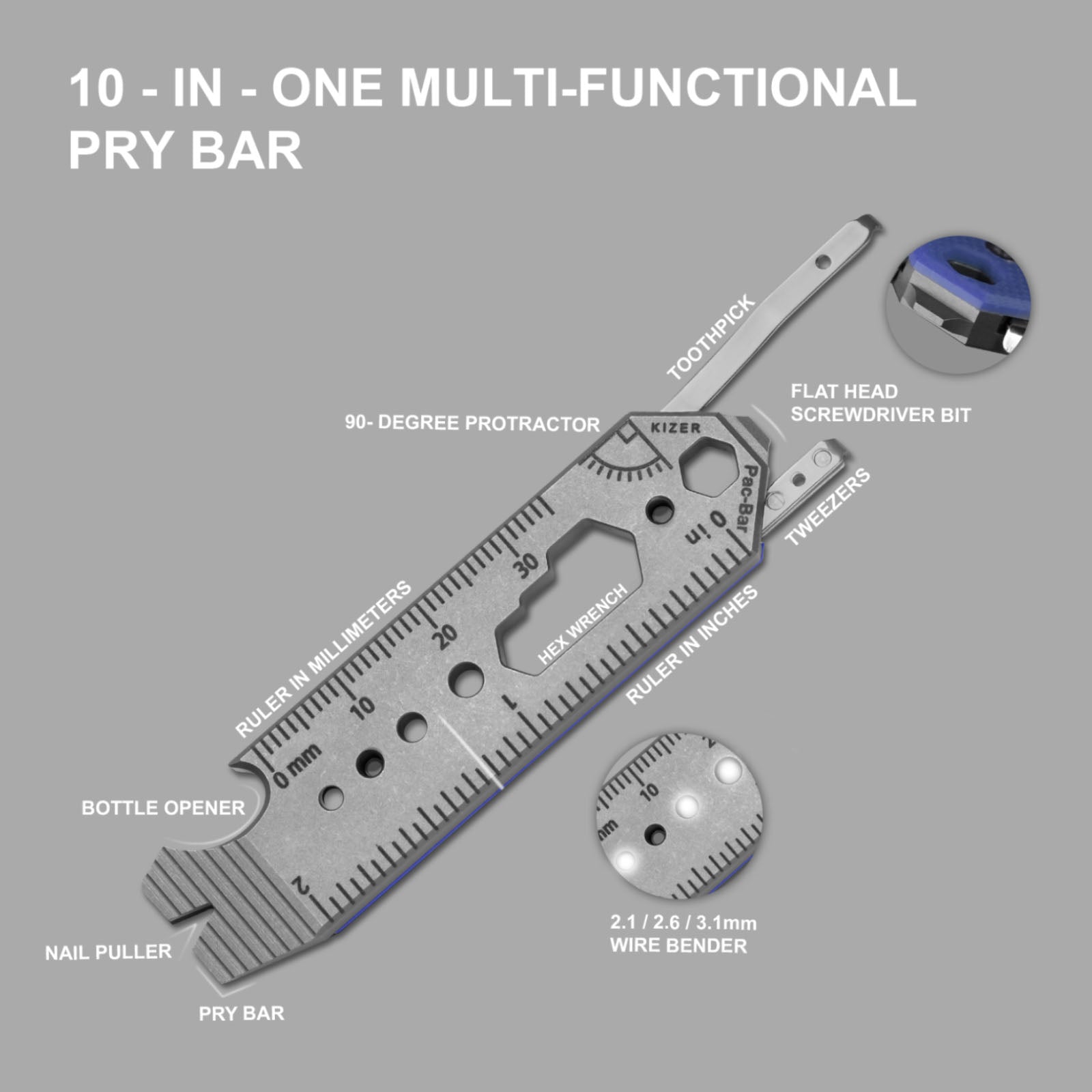 Kizer Titanium & G10 EDC Multi-Functional Tools Jade Pac-Bar