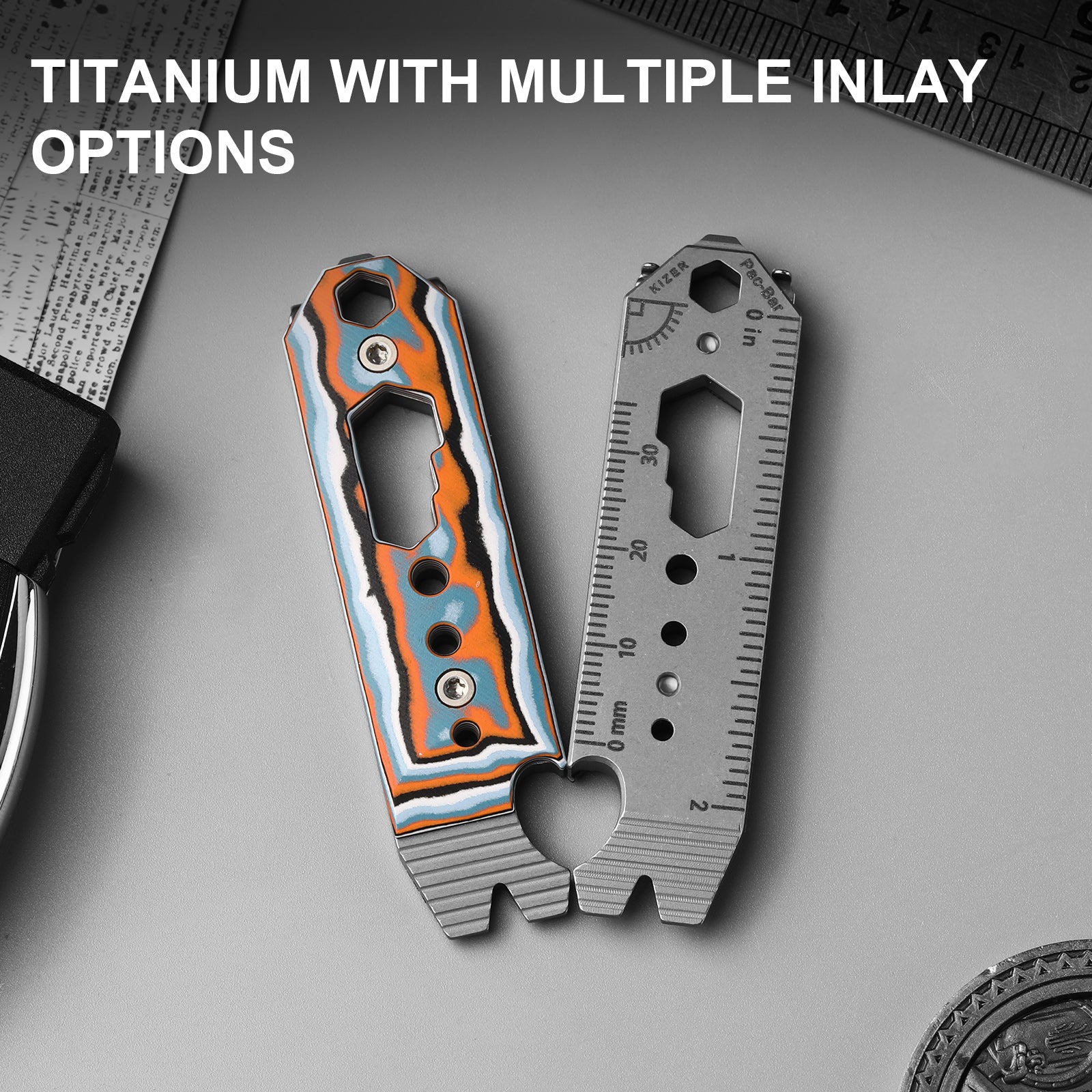 Kizer Titanium & Camo Carbon 80's EDC Multi-Functional Multicolored Tools Pac-Bar