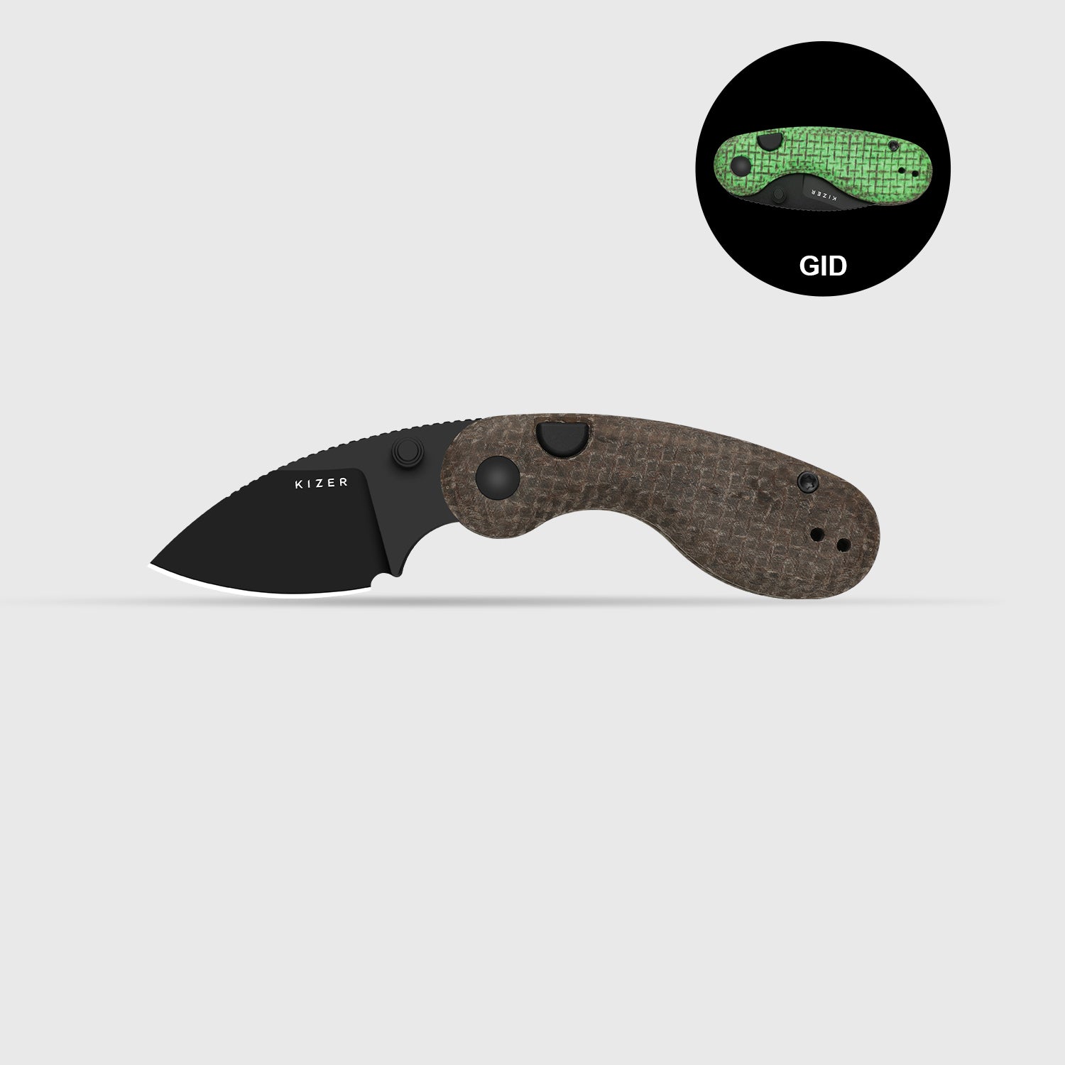 Microbe™ | GID Canvas Micarta Handle | Kizer Button Liner Lock™ | 14C28N | KizerV™ 2742A10