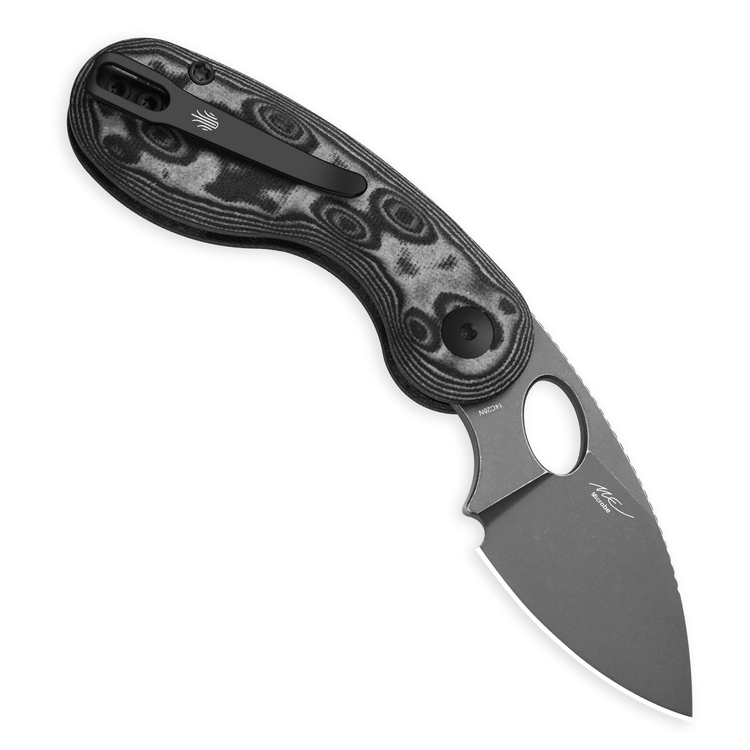 Microbe™ | Kizer Button Liner Lock™ | Micarta With Vortex Pattern | 14C28N | KizerV™ 2742A5