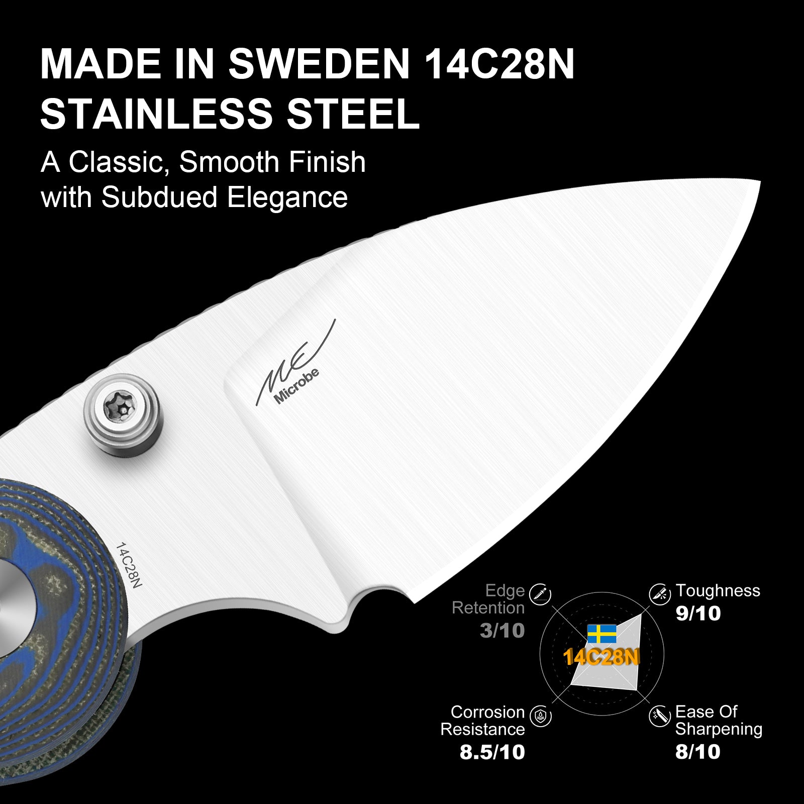 Microbe™ | Kizer Button Liner Lock™ | Micarta With Vortex Pattern | 14C28N | KizerV™ 2742A6