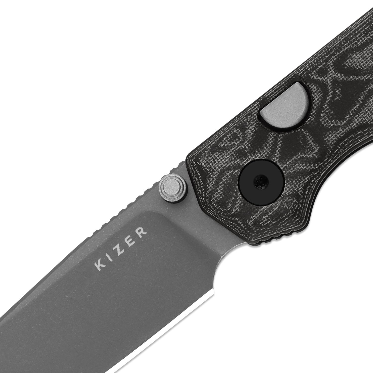 Begleiter 2.9 | Kizer Button Liner Lock™ | Vortex Pattern Micarta | BD1N | Gray PVD | KizerV™ 3458.2BDA2