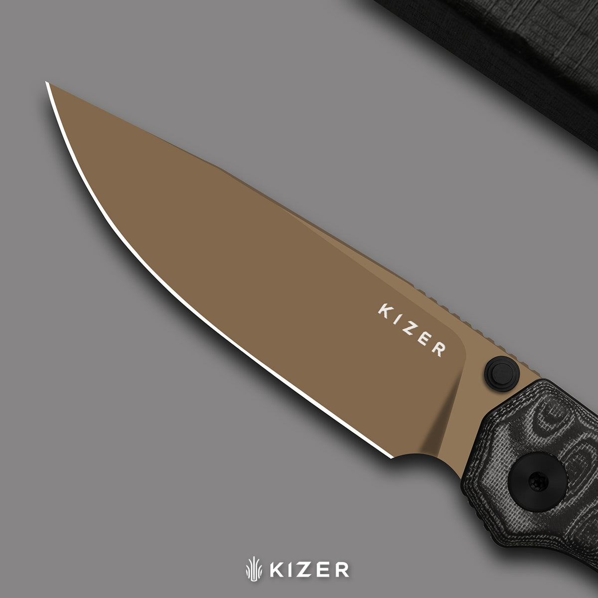 Begleiter 2.9 | Kizer Button Liner Lock™ | BD1N + Sunset Metal PVD | vortex pattern micarta | KizerV™ 3458.2BDA8