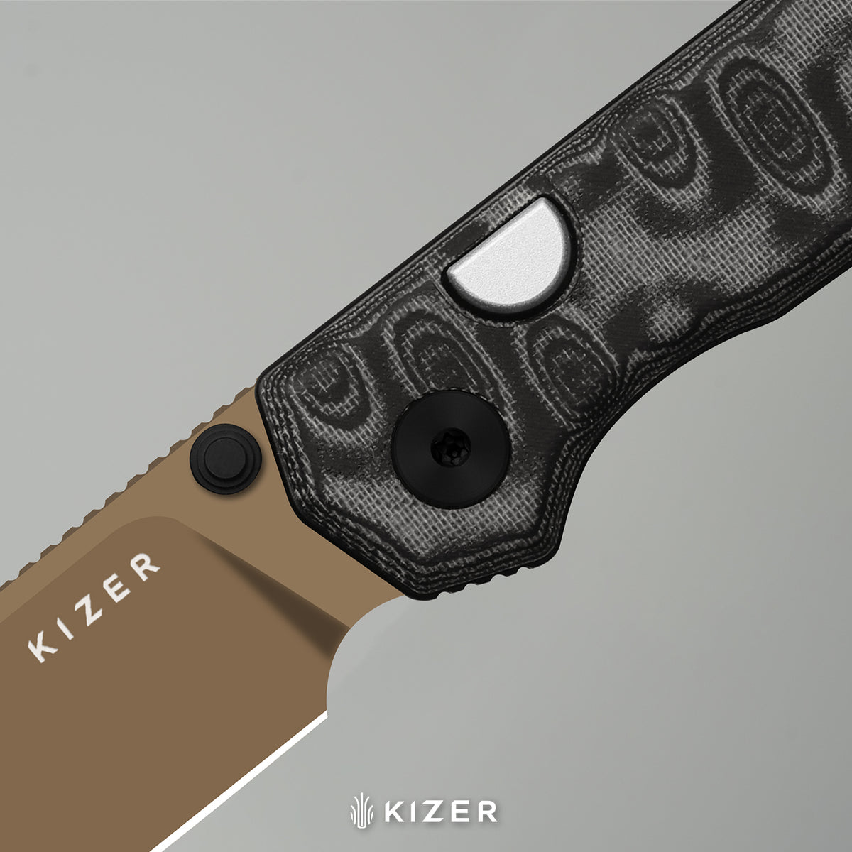 Begleiter 2.9 | Kizer Button Liner Lock™ | BD1N + Sunset Metal PVD | vortex pattern micarta | KizerV™ 3458.2BDA8