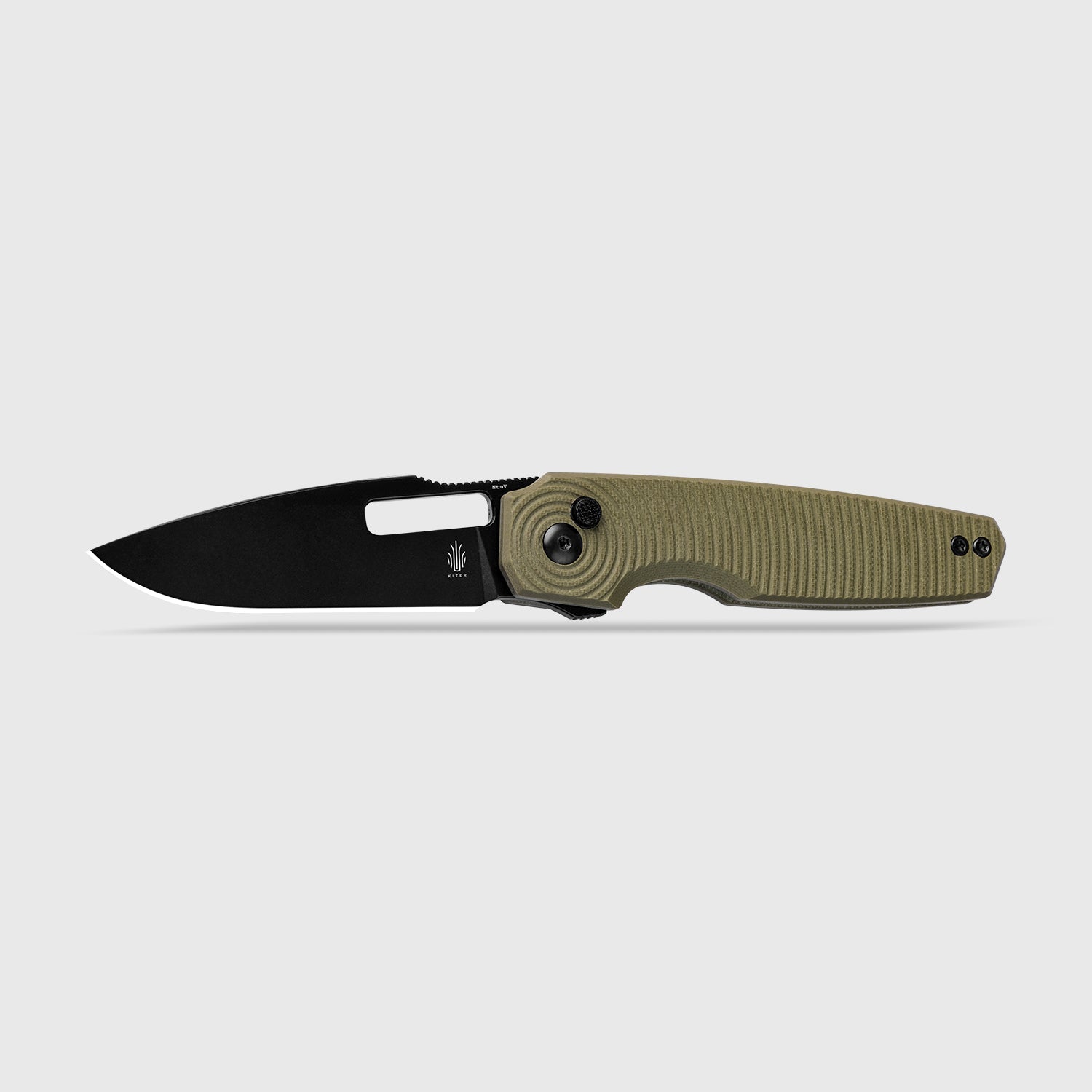 14kgf アイリス Dogfish 3.14 inch NitroV Blade Olive Green G10 Handle V3640A2-Kizer