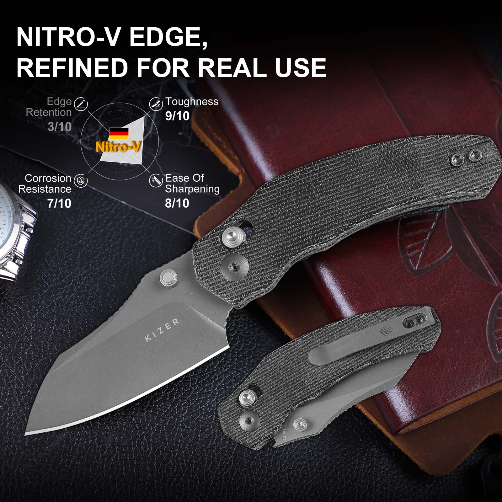 Mini Bulldog | Nitro-V | Micarta | KizerV™ 3672SA2