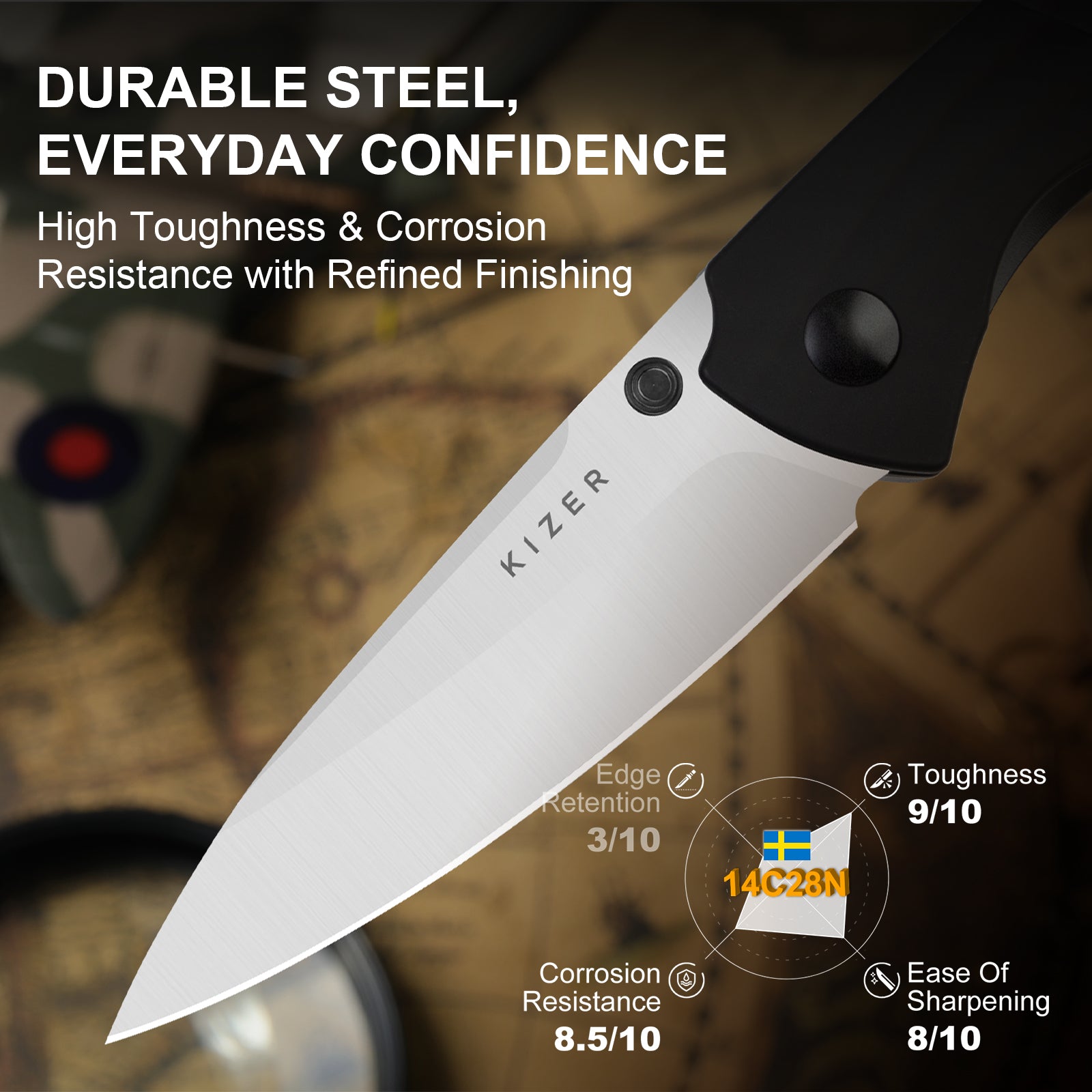 Spitfire | 14C28N | Aluminum & Richlite (Blue Canyon) | KizerV™ 3690A2