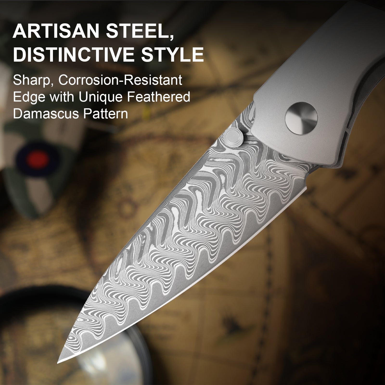 Spitfire | Damascus Steel | Aluminum & Mkuruti Wood | KizerV™ 3690A3