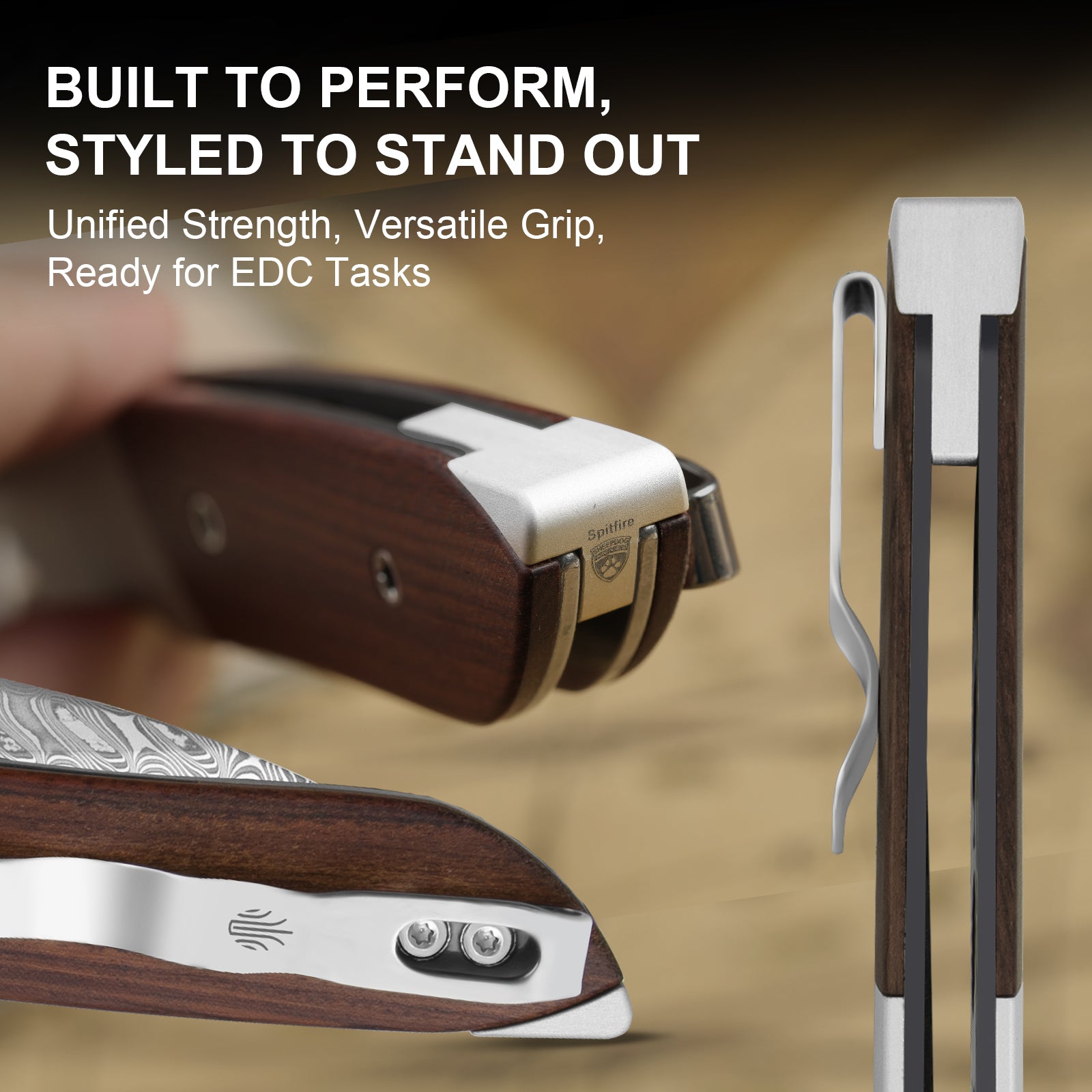 Spitfire | Damascus Steel | Aluminum & Mkuruti Wood | KizerV™ 3690A3