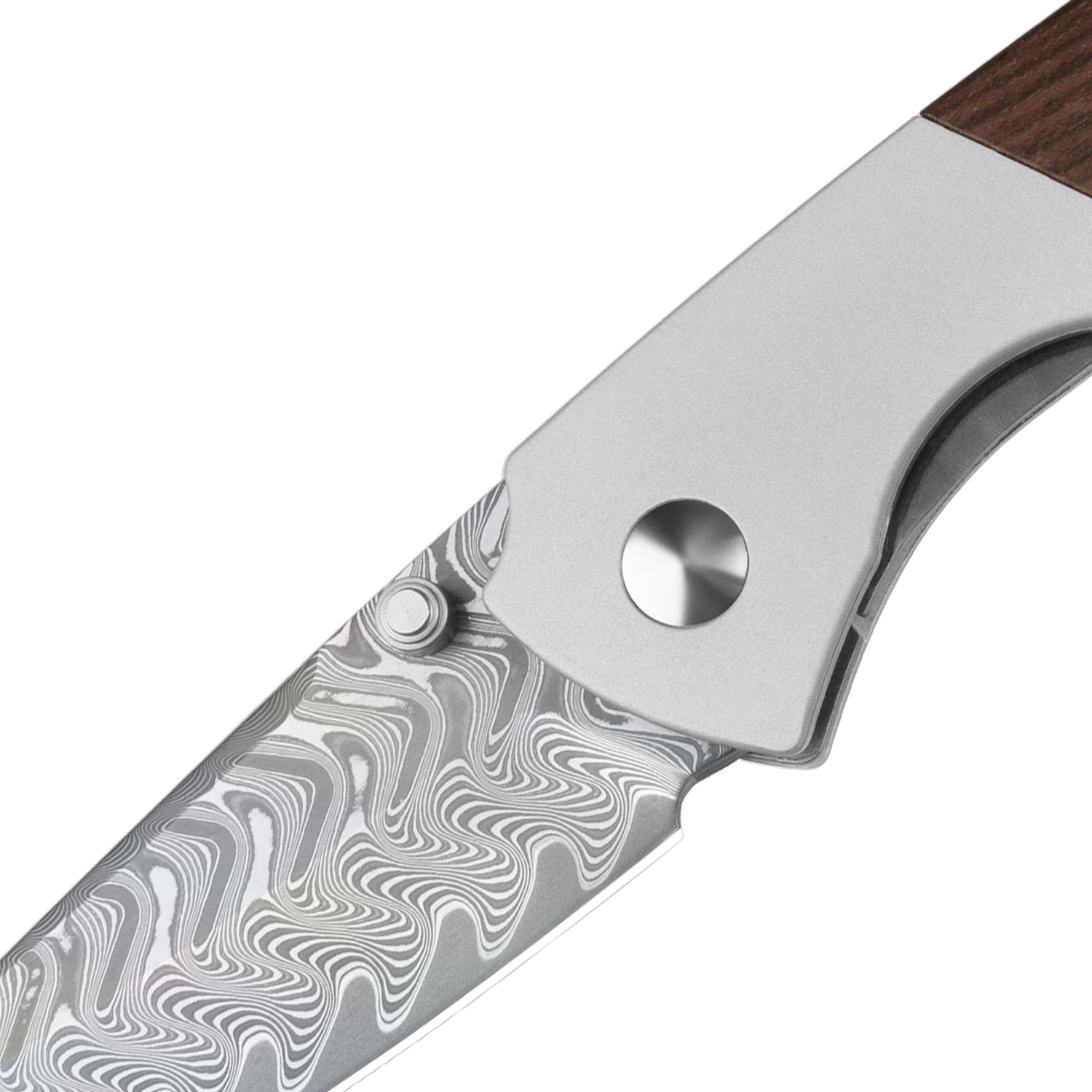 Spitfire | Vibrant Acid-Washed Finish | Damascus Steel | Aluminum & Mkuruti Wood | V3690A4