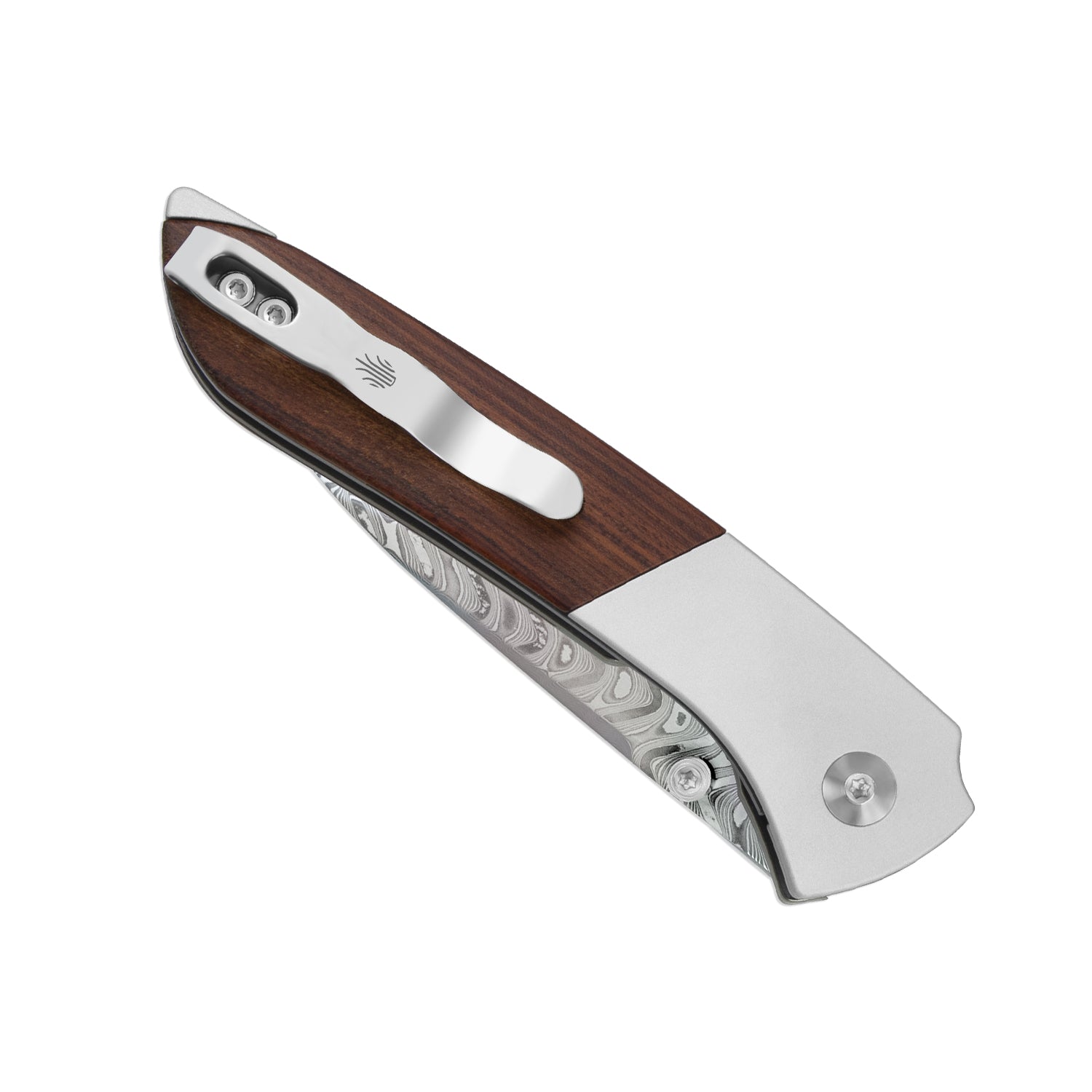 Spitfire | Vibrant Acid-Washed Finish | Damascus Steel | Aluminum & Mkuruti Wood | KizerV™ 3690A4