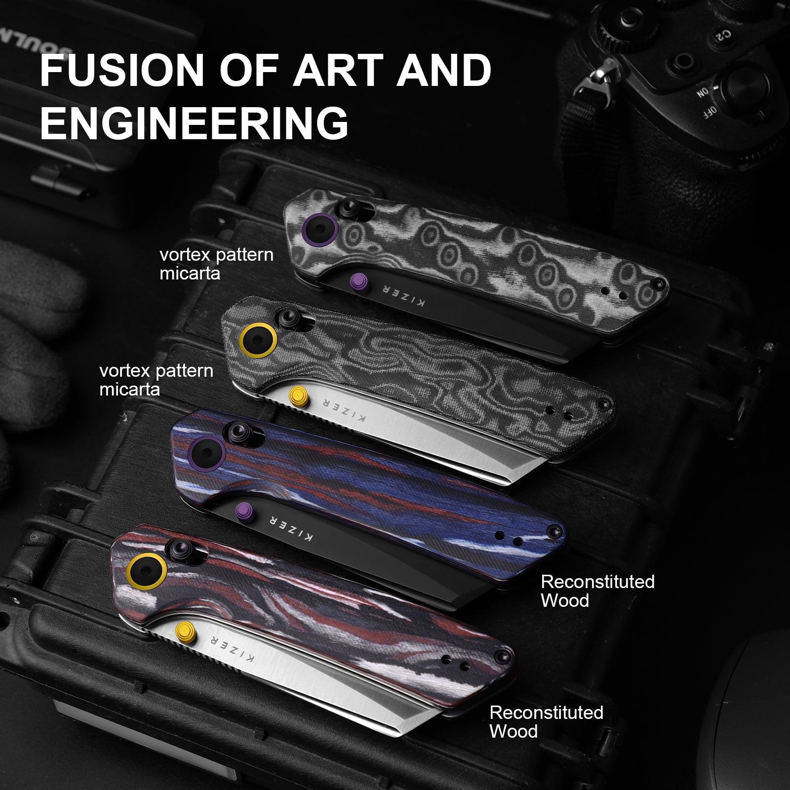 Madrac | Kizer Clutch Lock™ | GID | Micarta With Vortex Pattern | KizerV™ 3693PR2