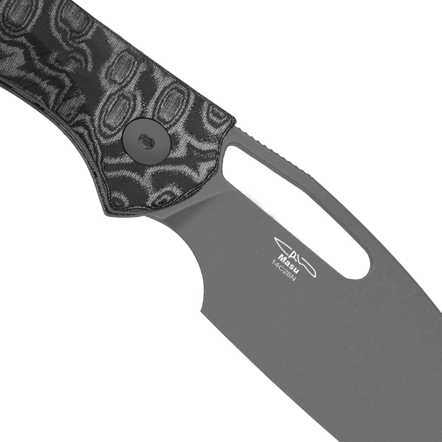 Masu | Kizer Button Liner Lock™ | GID Blue G10 | 14C28N | Vortex Pattern Micarta | KizerV™ 3697A2