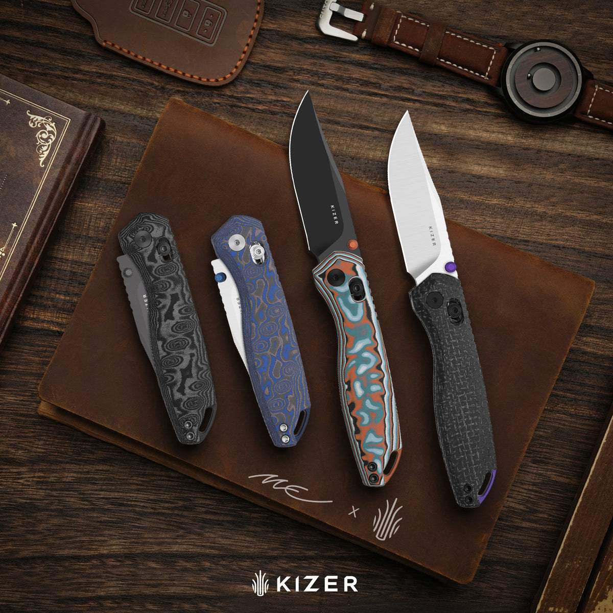 Findo | Clip Point | Kizer Clutch Lock™ | AEB-L + Black PVD Coating | vortex pattern micarta | KizerV™ 3743CC1