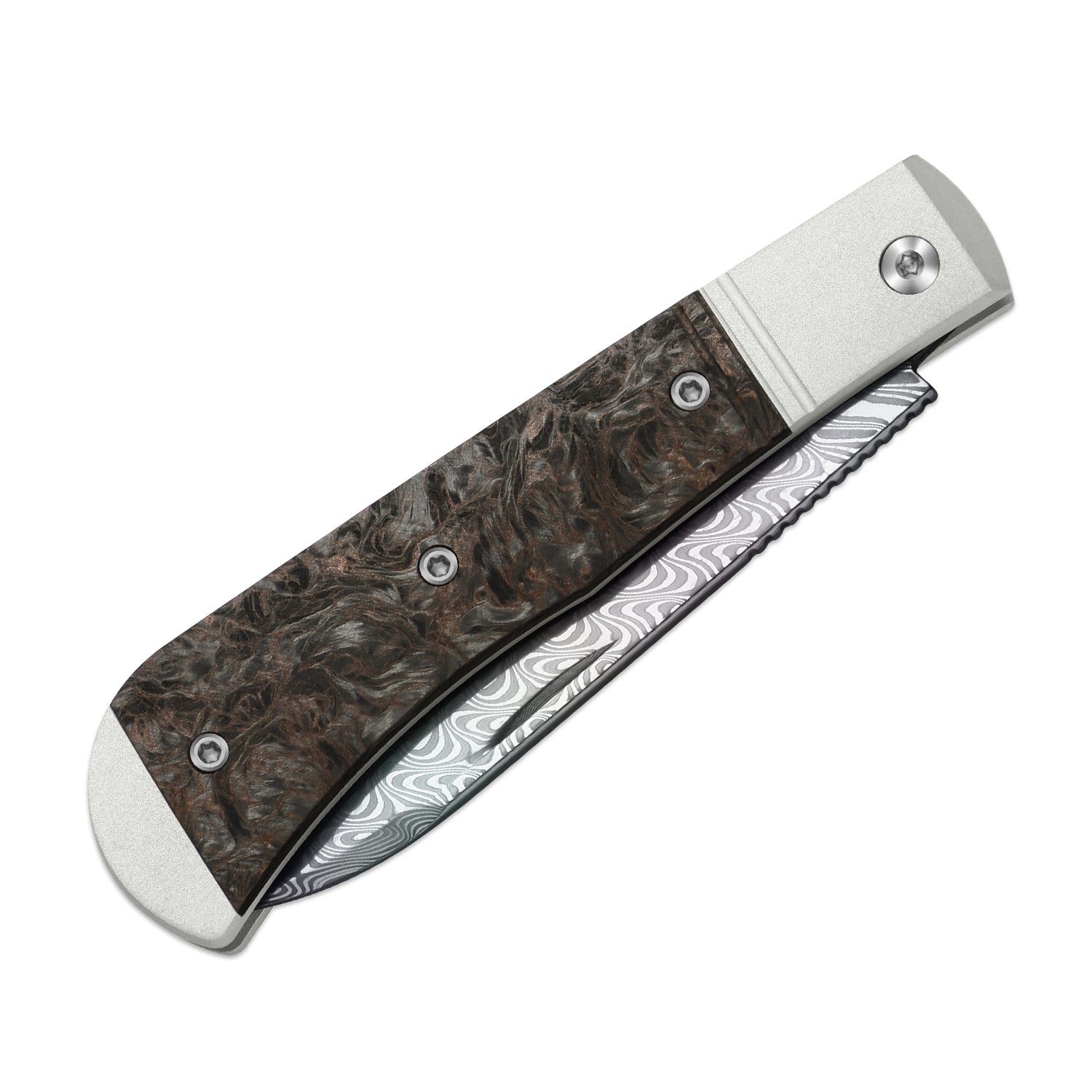 Trestle D With Pac-Bar | Rainbow Damascus | Aluminum & Fat Carbon | Slip Joint | KizerV™ 3760A4