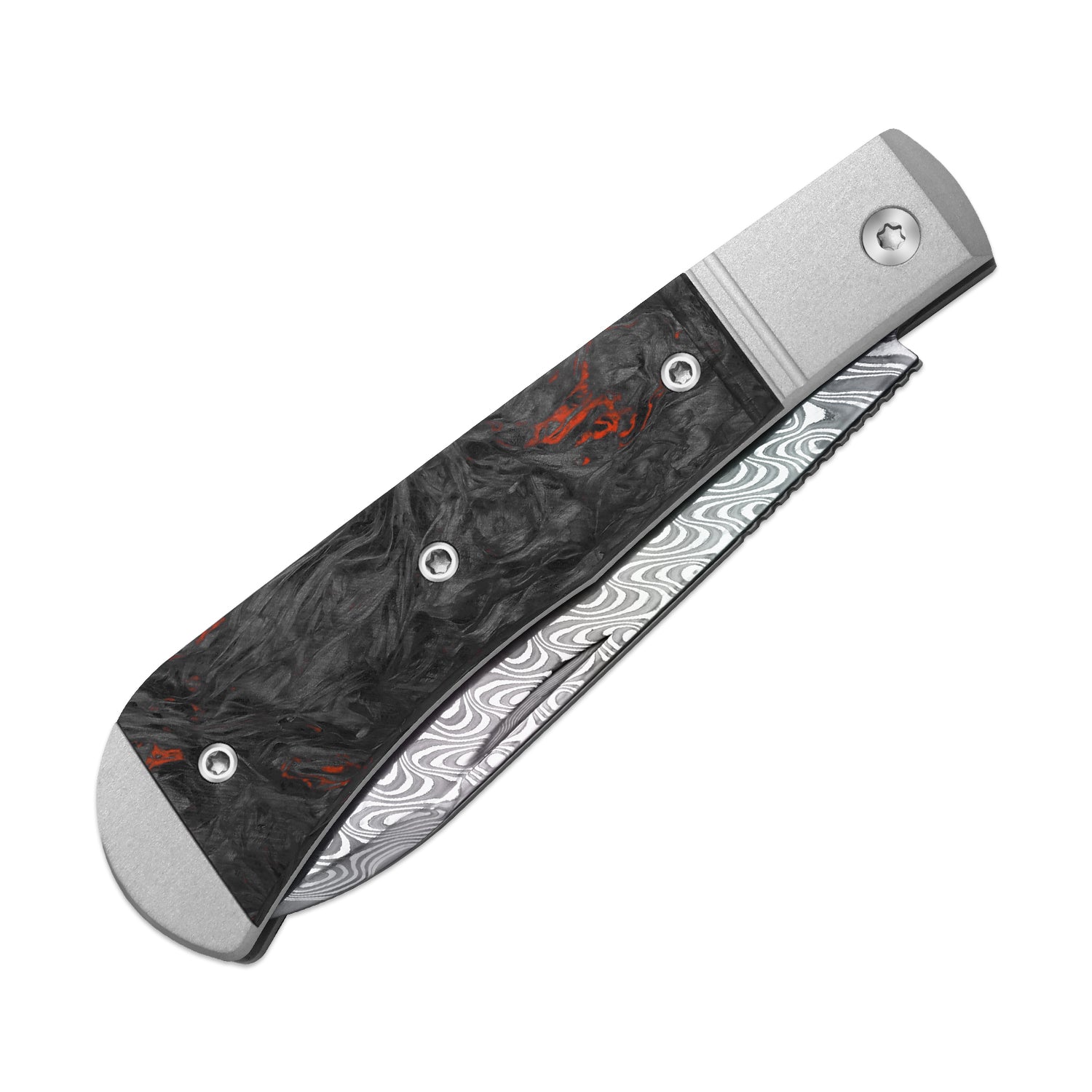 Trestle D With Pac-Bar | Rainbow Damascus | Aluminum & Fat Carbon | Slip Joint | KizerV™ 3760A5