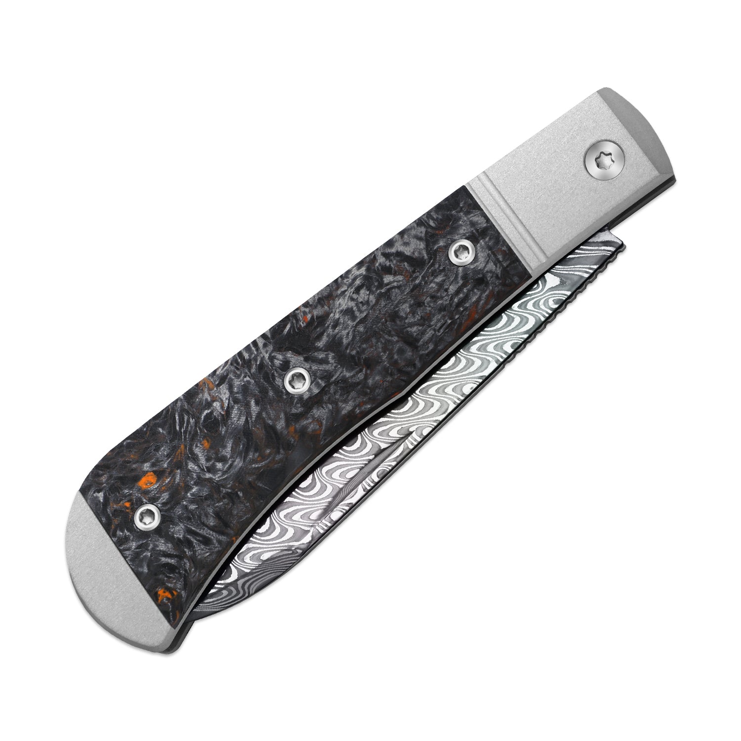 Trestle D With Pac-Bar | Rainbow Damascus | Aluminum & Fat Carbon | Slip Joint | KizerV™ 3760A6