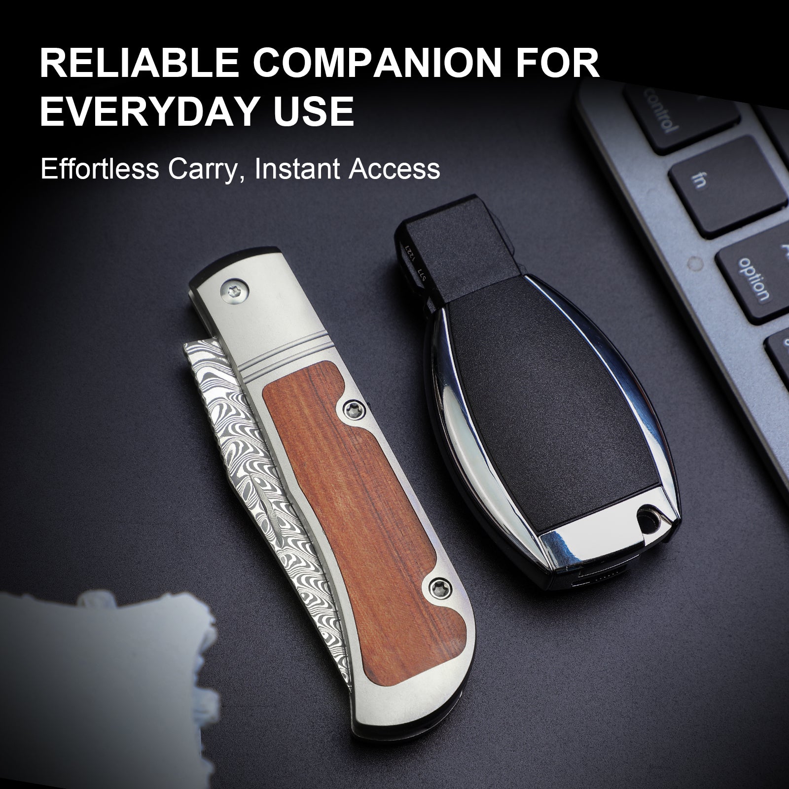 Trestle | Damascus | Titanium & Mkuruti Wood | KizerV™ 3761A2