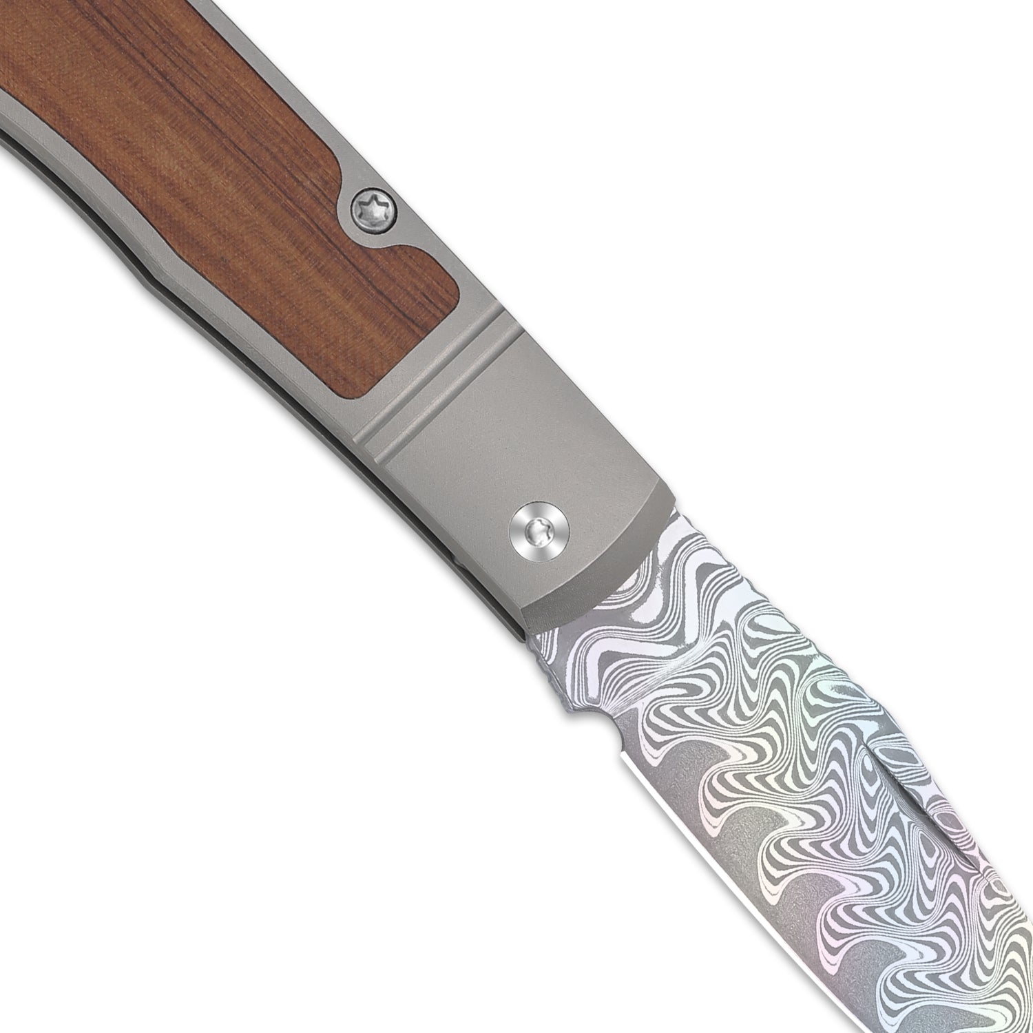 Trestle | Rainbow Damascus | Acid-washed | Titanium & Mkuruti Wood | V3761A3