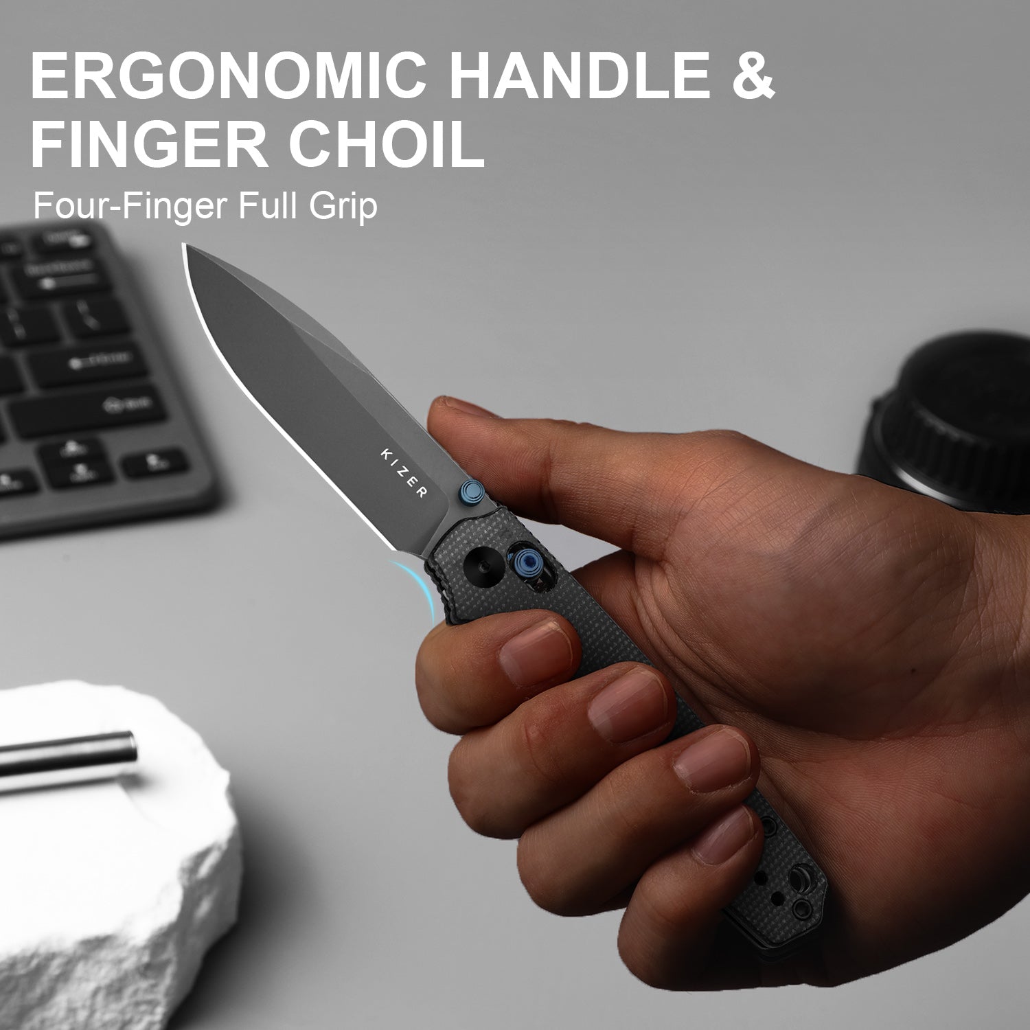 Pokiman CD | Kizer Clutch Lock™ | Drop Point | Four-Finger Full Grip | Micarta | KizerV™ 3789A1