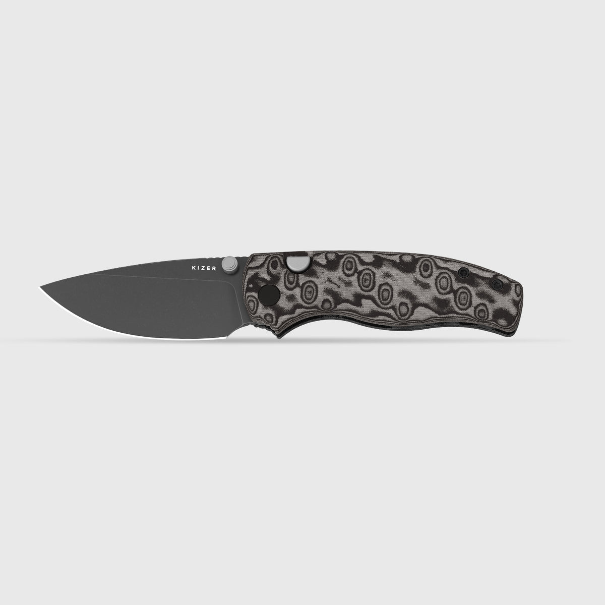 Glaux | Kizer Button Liner Lock™ | Vortex Pattern Micarta | Gray PVD C