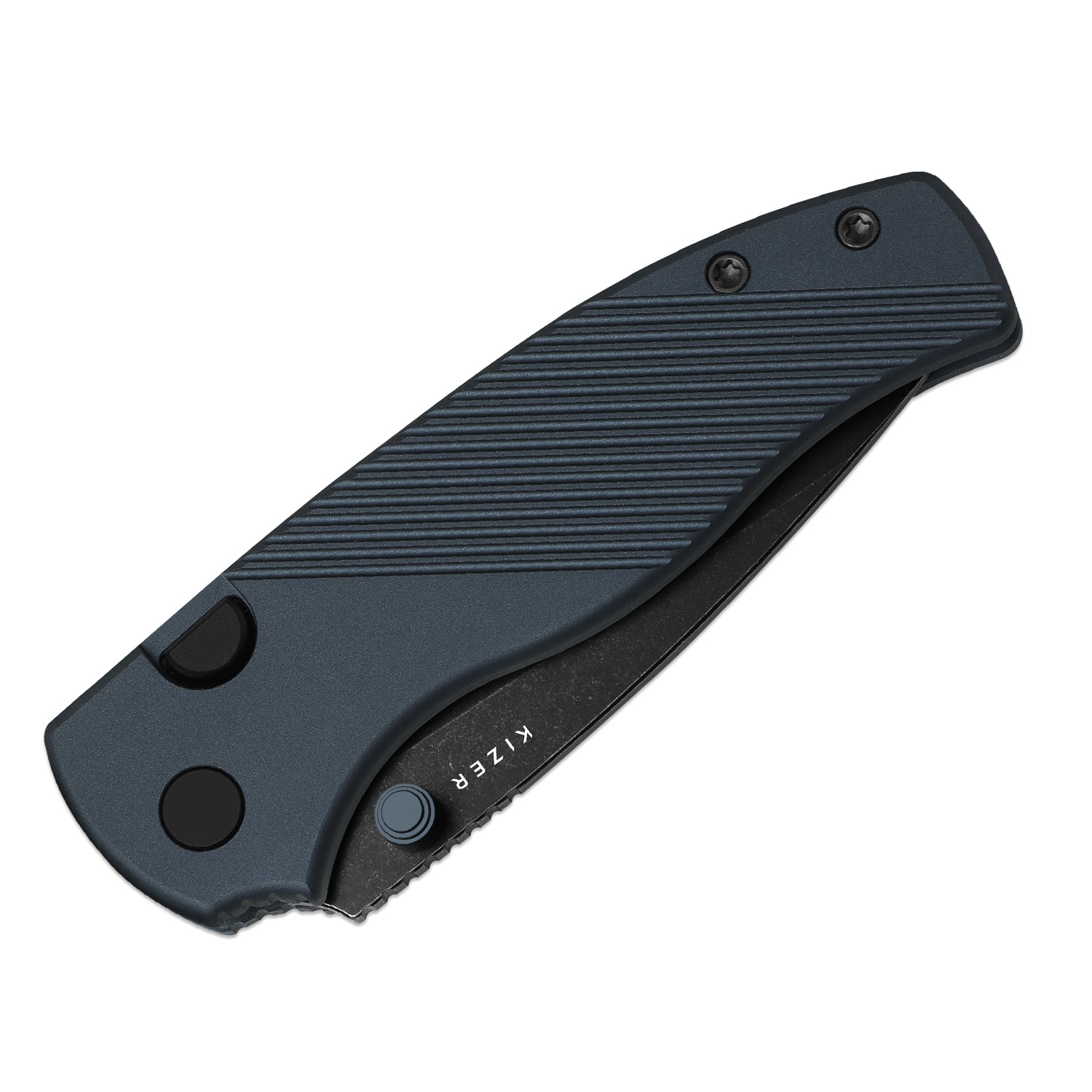 Glaux | Kizer Button Liner Lock™ | Aluminum | Black PVD Coating & Stonewashed | KizerV™ 3801A3