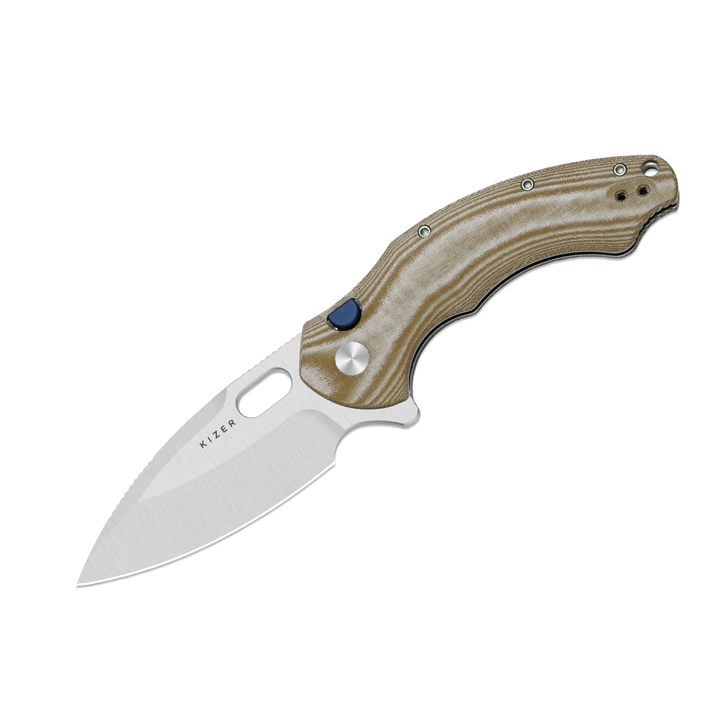 Roach XL | Kizer Button Liner Lock™ | 14C28N | Norplex UltreX™ Micarta | KizerV™ 4477BDA1